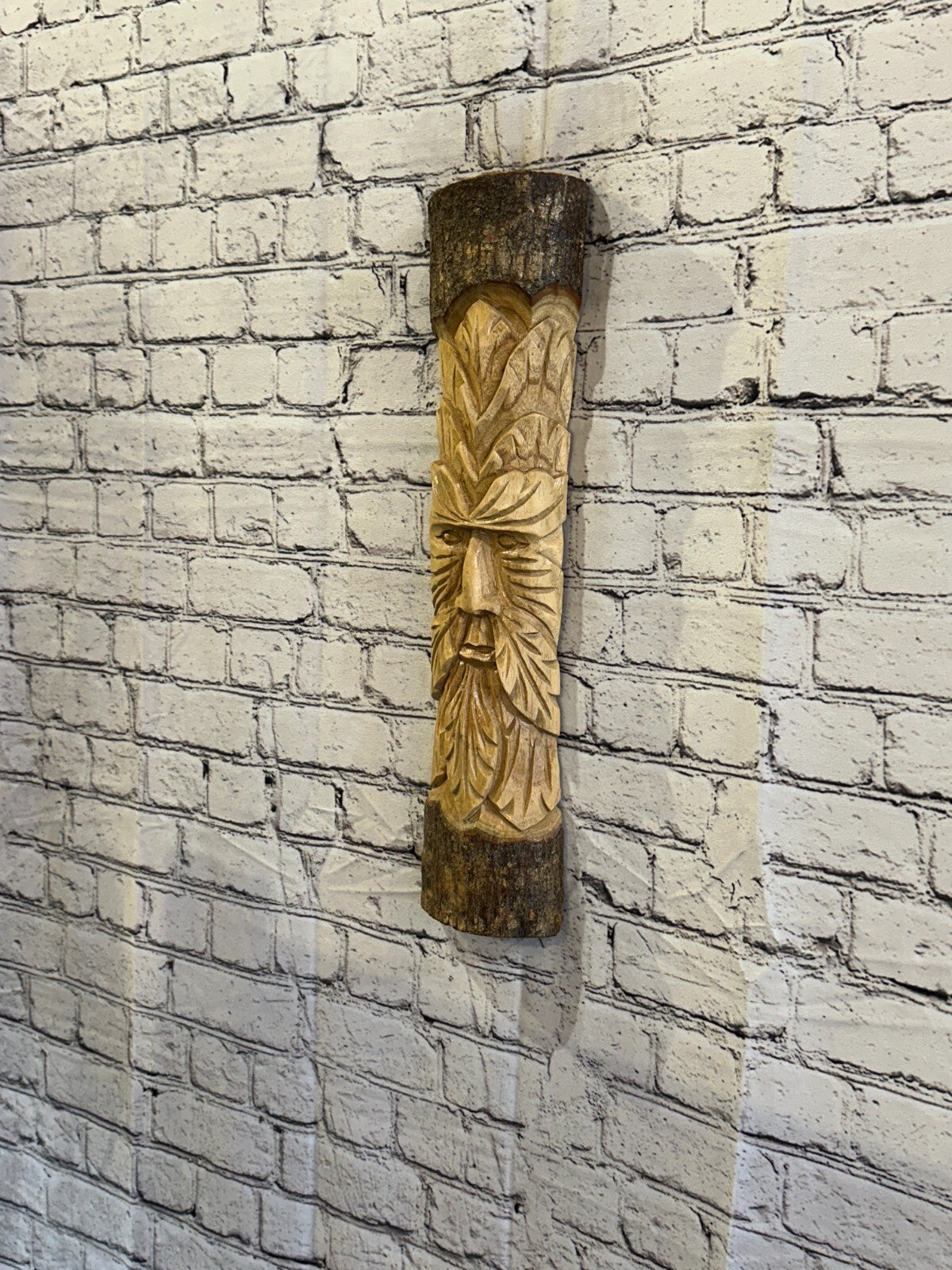 Green Man Of The Woods 50cm Hand Carved Wizard Tree Trunk Wood Fairtrade