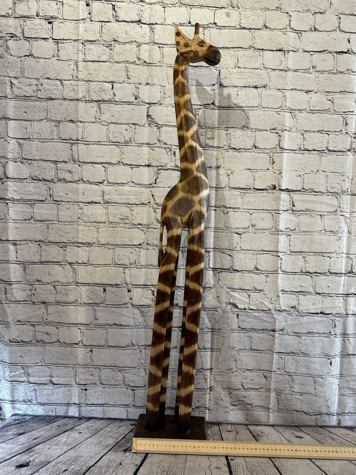 100cm Burnt Pattern Wood Giraffe Tall Statue Wood Modern Hand Carved Painted