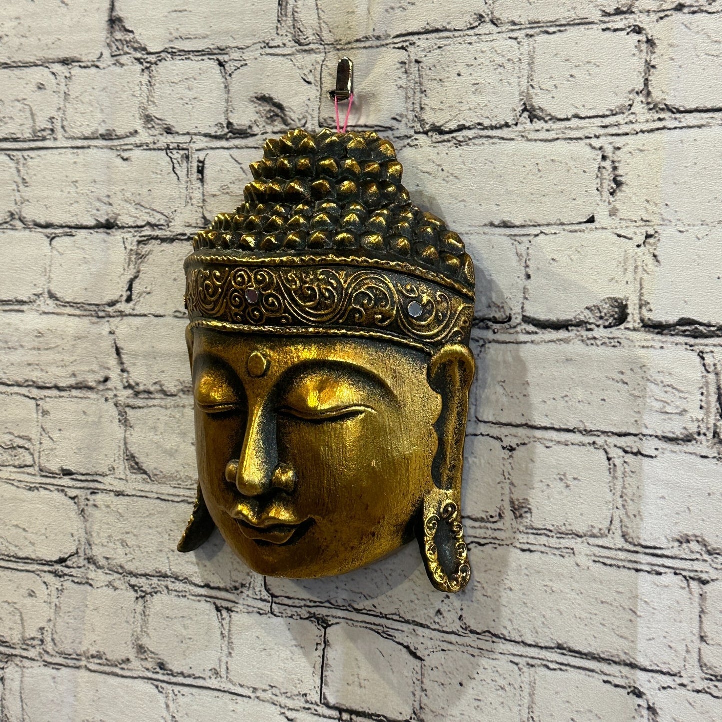 25cm Gold Buddha Head Mask Wooden Hanging Statue Figurine Ornament Fair Trade