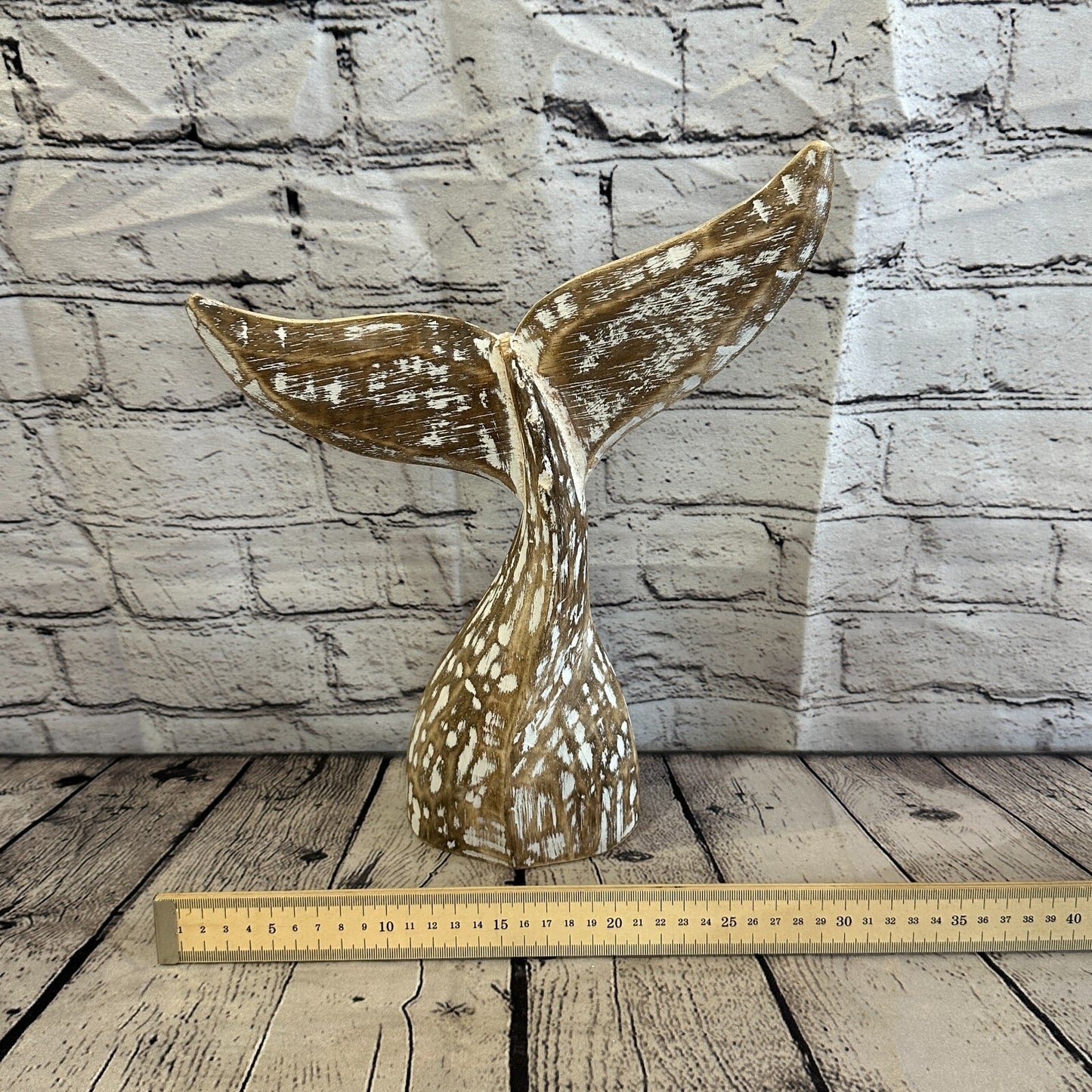35cm x 30cm Whale Tail Brown Fish Wood Coastal Ocean Bathroom Decoration