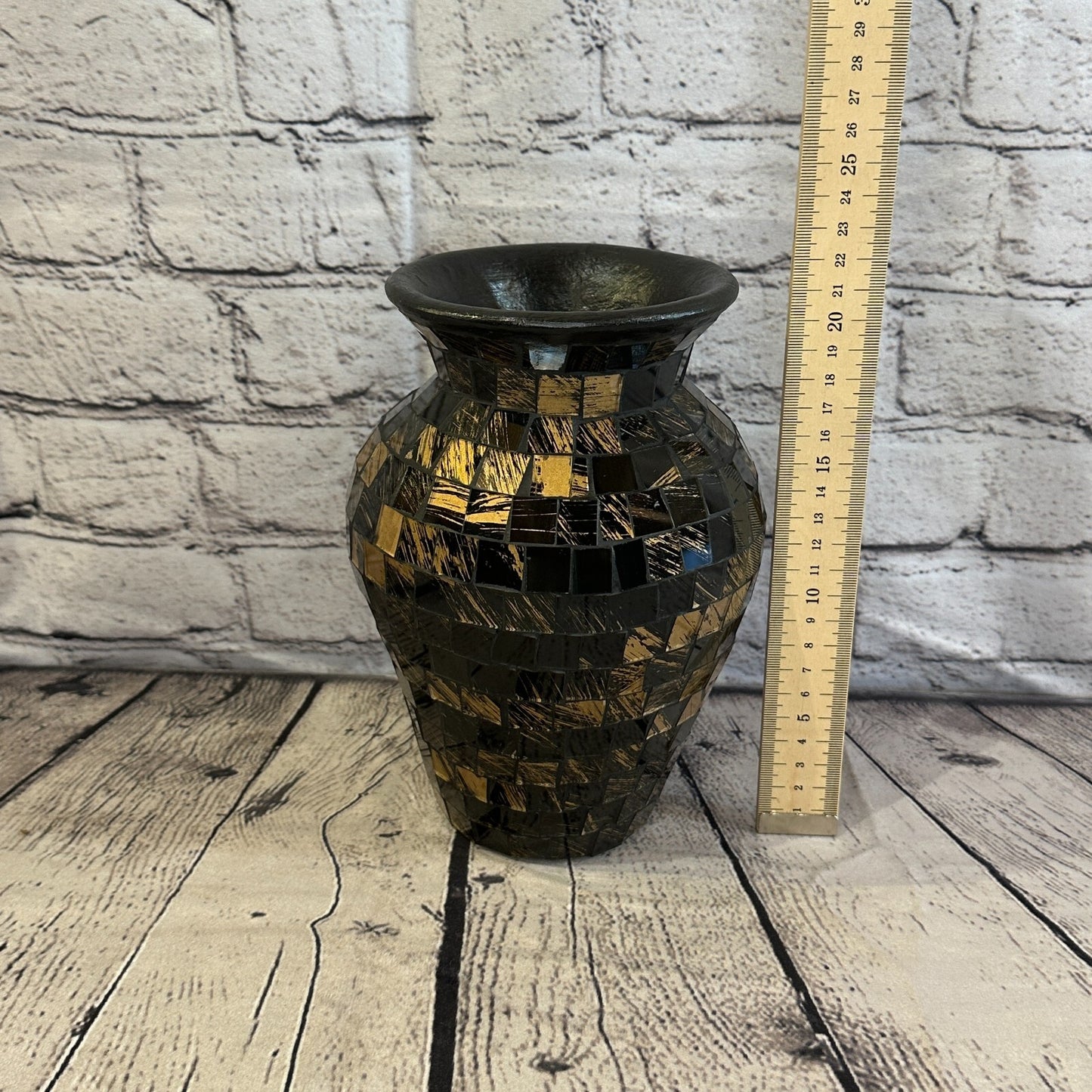 20cm Brown Gold Hand Painted Glass Mosaic Terracotta Vase Vessel Ceramic Pottery