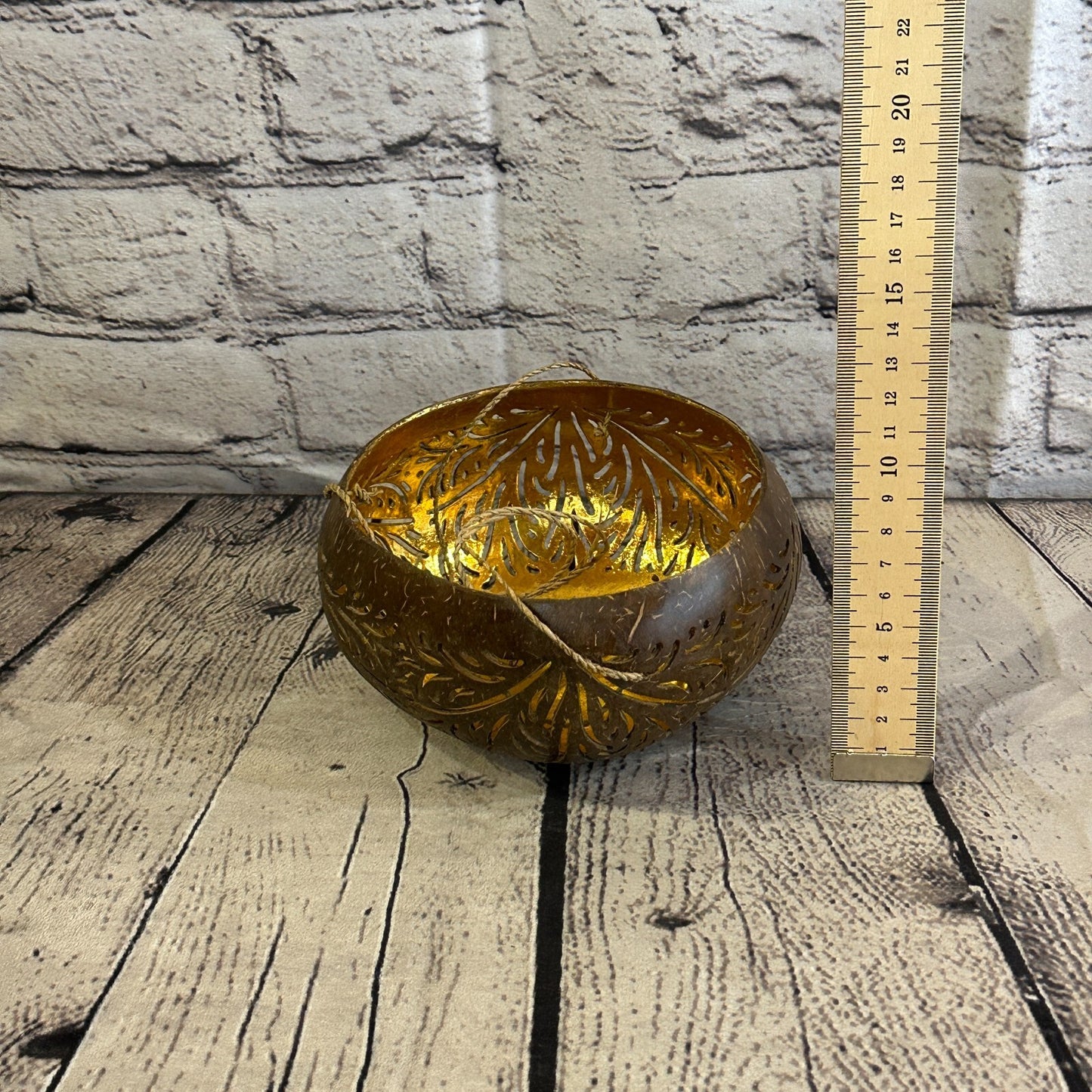 Gold Inside Coconut Shell Hanging Basket Orchid Planter Balcony Decorative Vase