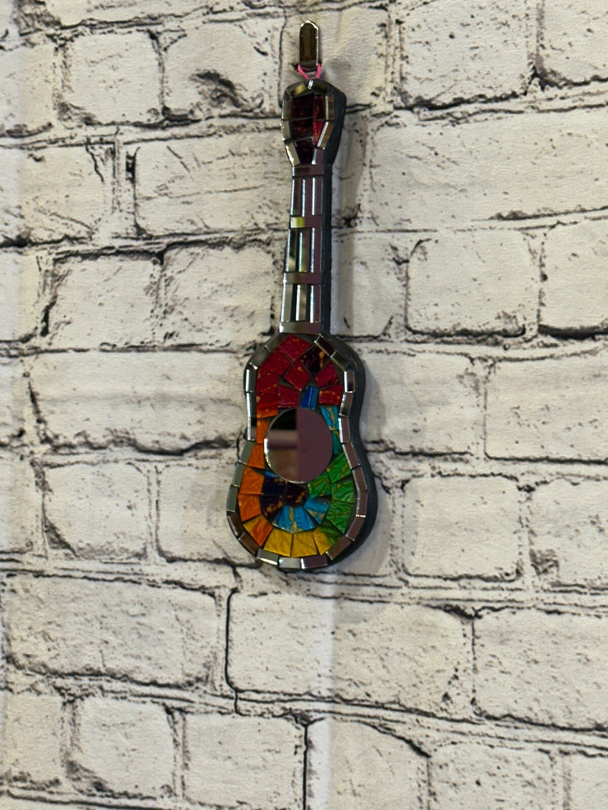 Bright Rainbow Acoustic Guitar Mosaic Tile Wall Mirror 20cm x 8cm Handmade New