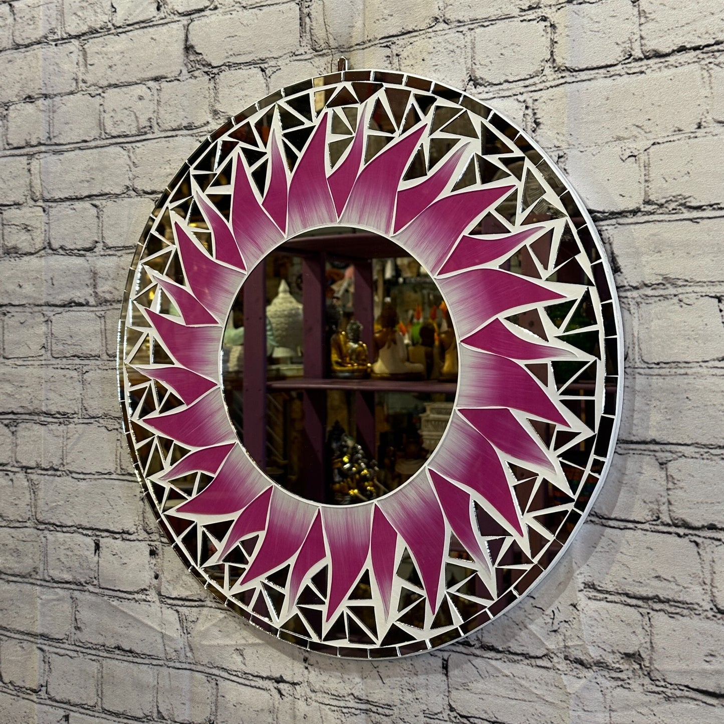 Pink Flame Sun Mosaic Tile Wall Mirror 50cm x 50cm 20 Inches Handmade New