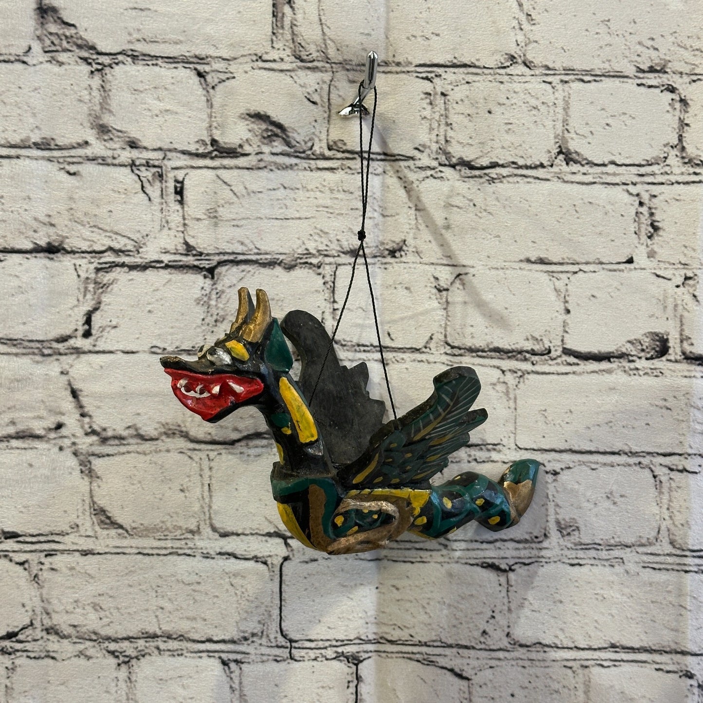 Small Black Dragon Folk Art Wood Flying Winged Mobile Spirit Chaser Guardian