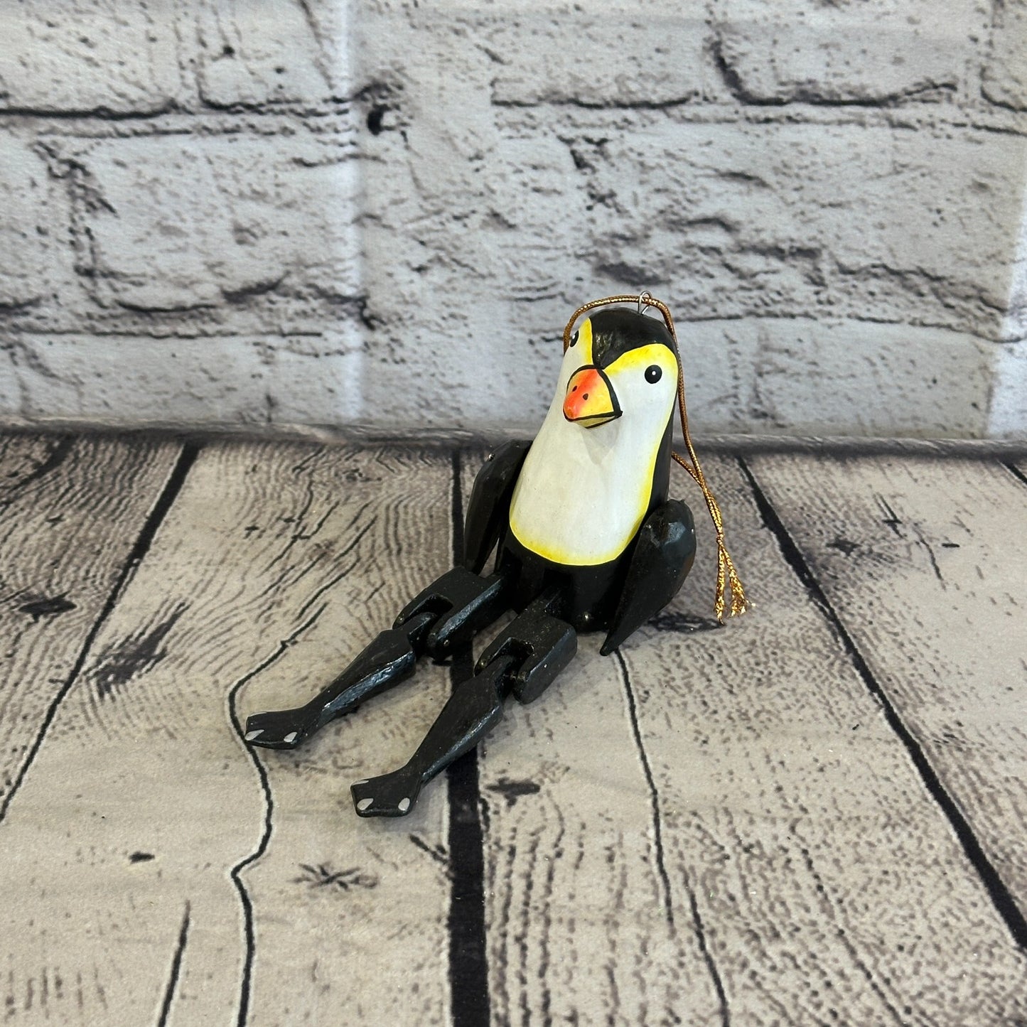 10cm Penguin Sitting Animal, Wooden Shelf Ornament Handmade and Fairtrade