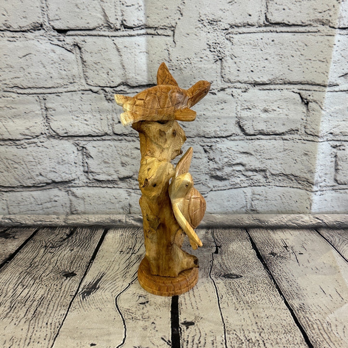 20cm Double Turtle Mushroom Parasite Ornament Natural Carving Fairtrade Wooden
