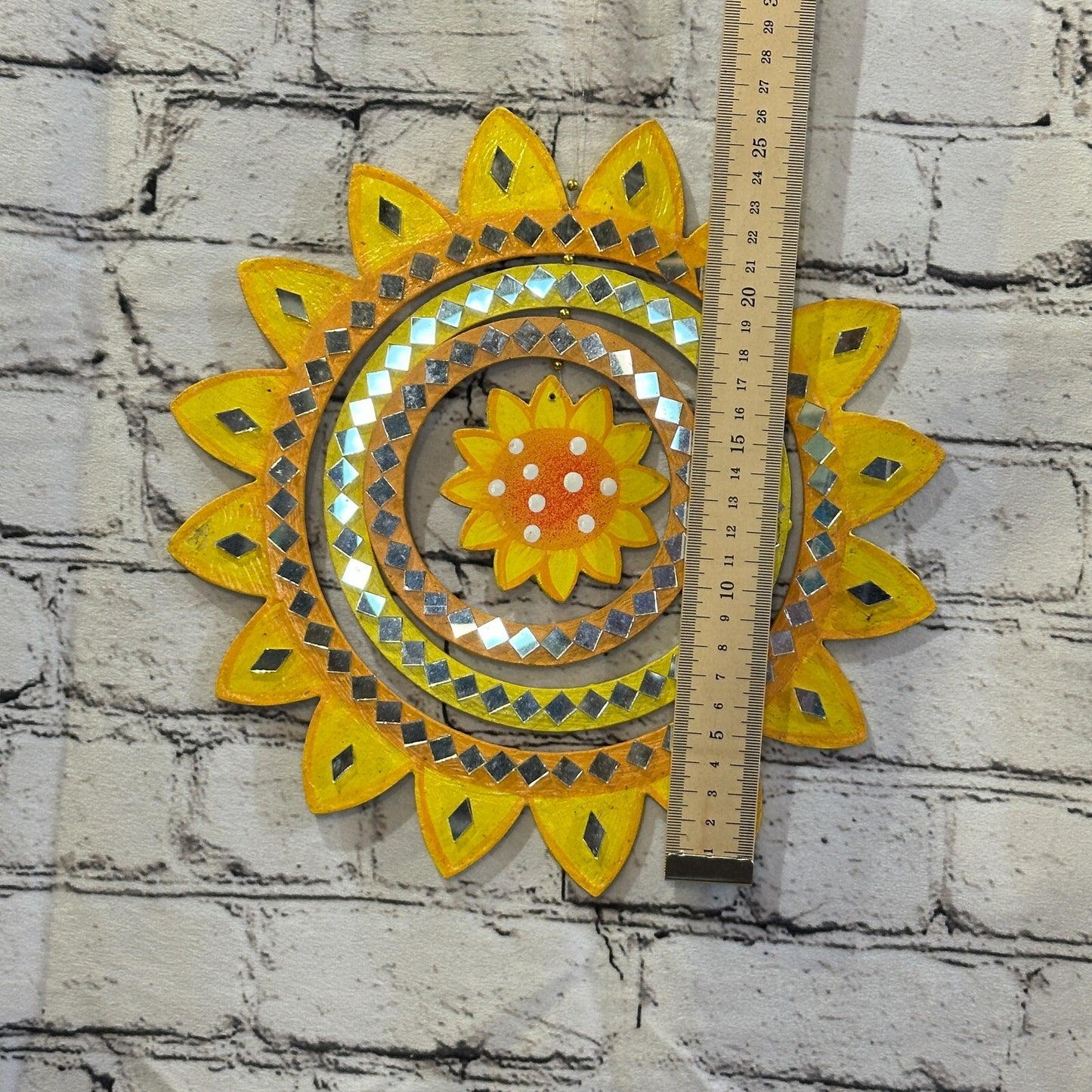 25cm Yellow Sunflower Hanging With Mirrors Window Suncatcher Indoor Mobile