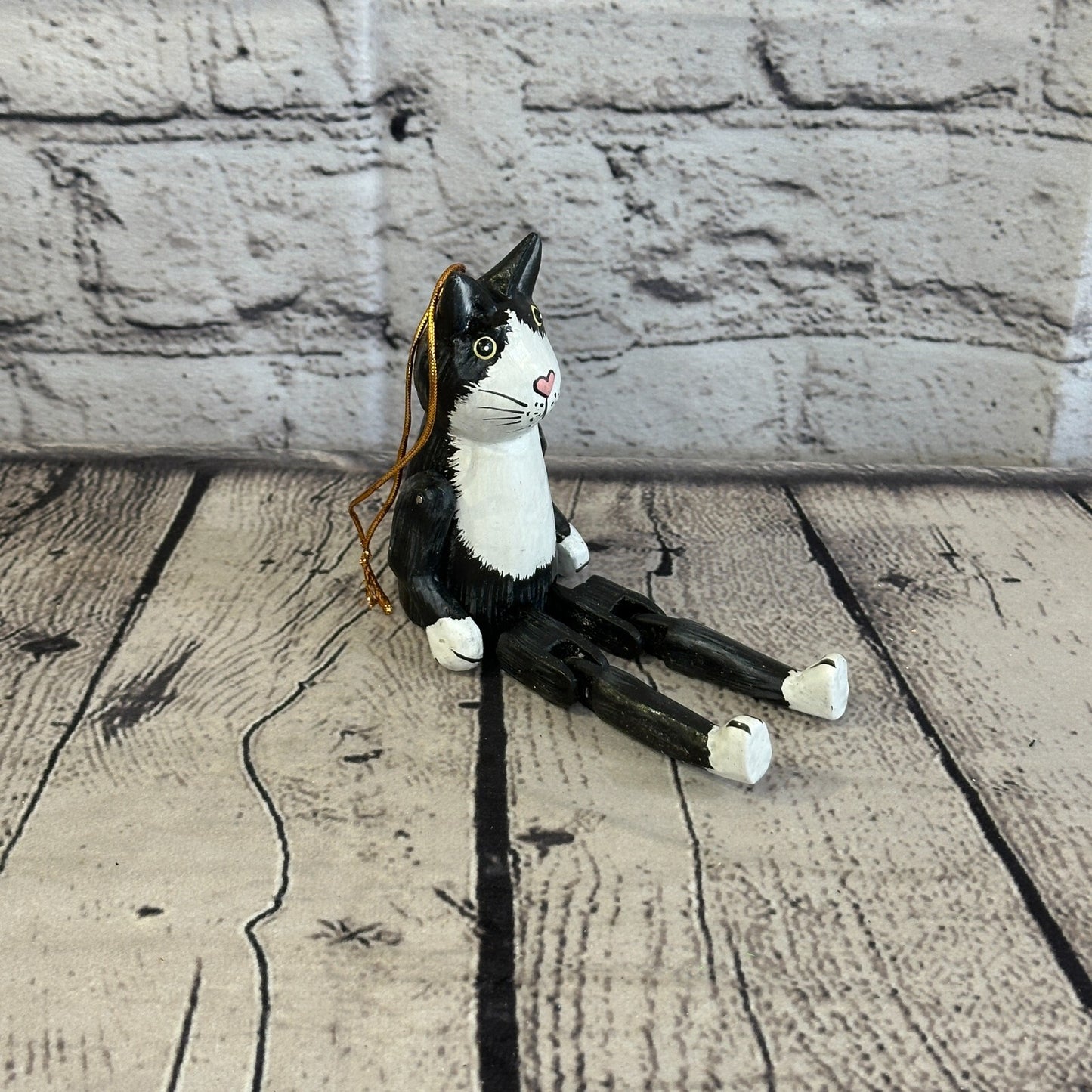 10cm Black Cat Sitting Animal, Wooden Shelf Ornament Handmade and Fairtrade