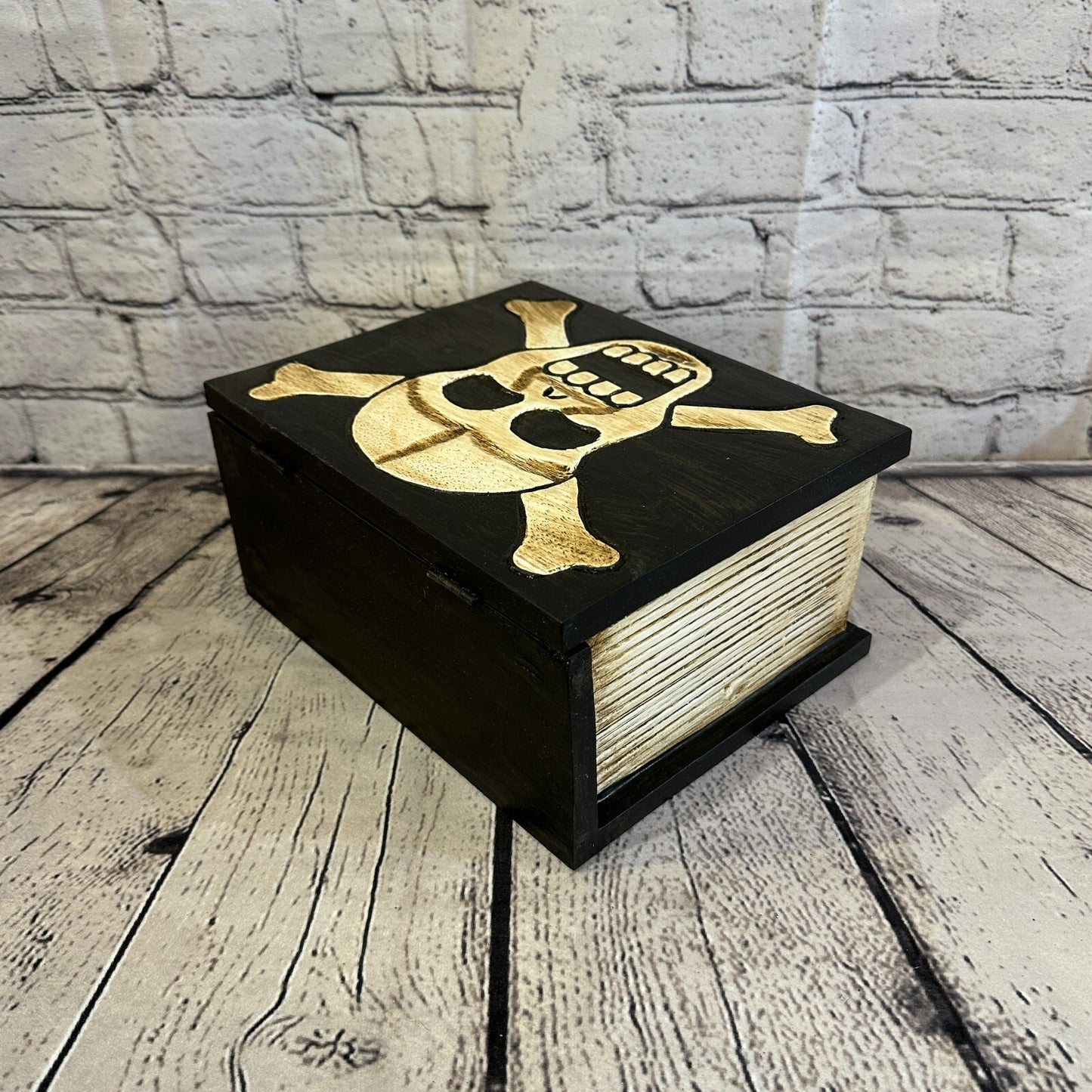 22cm x 17cm Book Wooden Gothic Skeleton Skull Coffin Jewellery Trinket Box