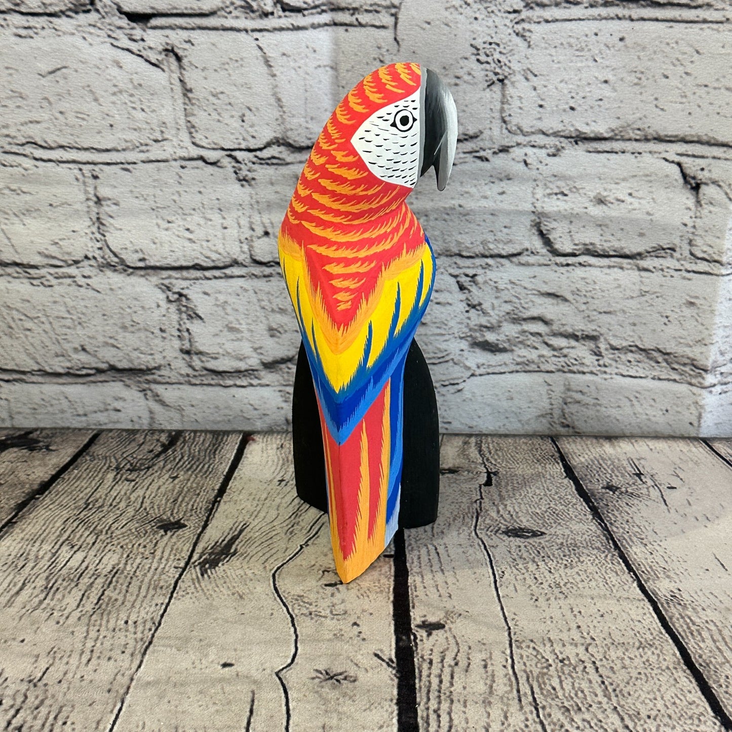 20cm Red Parrot Bird Ornament Statue Fair Trade Hand Made Carved Wood