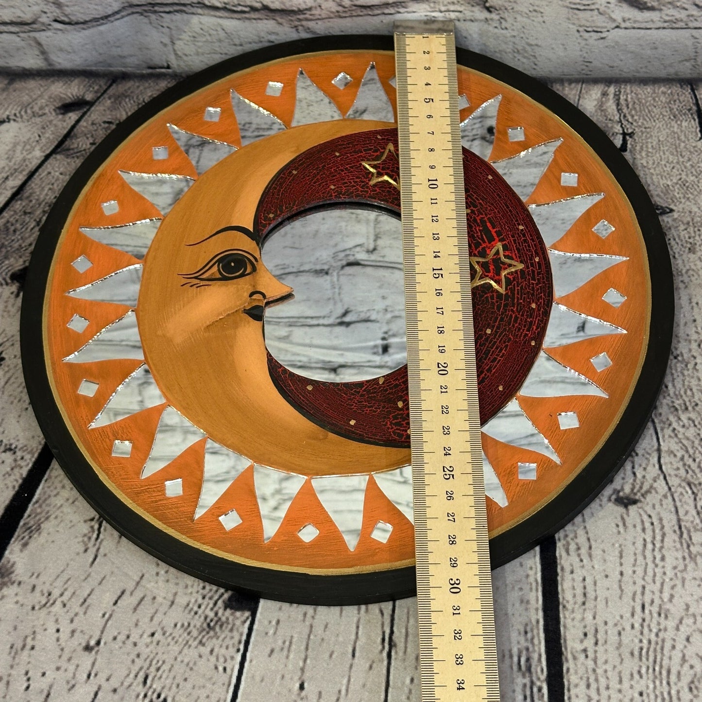 Red Full Moon Mosaic Tile Wall Mirror 30cm x 30cm 12 Inches Handmade Fairtrade