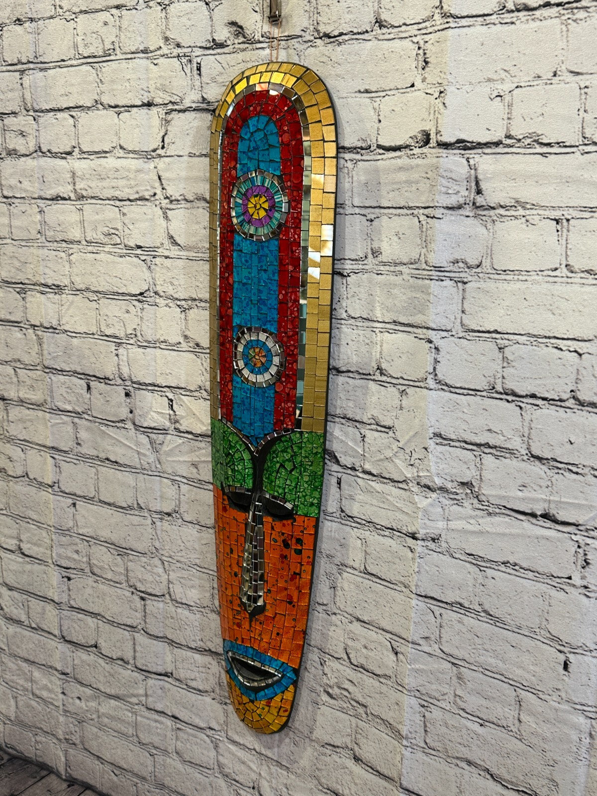 80cm Mosaic Mirror Mask Carved Painted Ethnic Tribal Wall Art Handmade Design 7