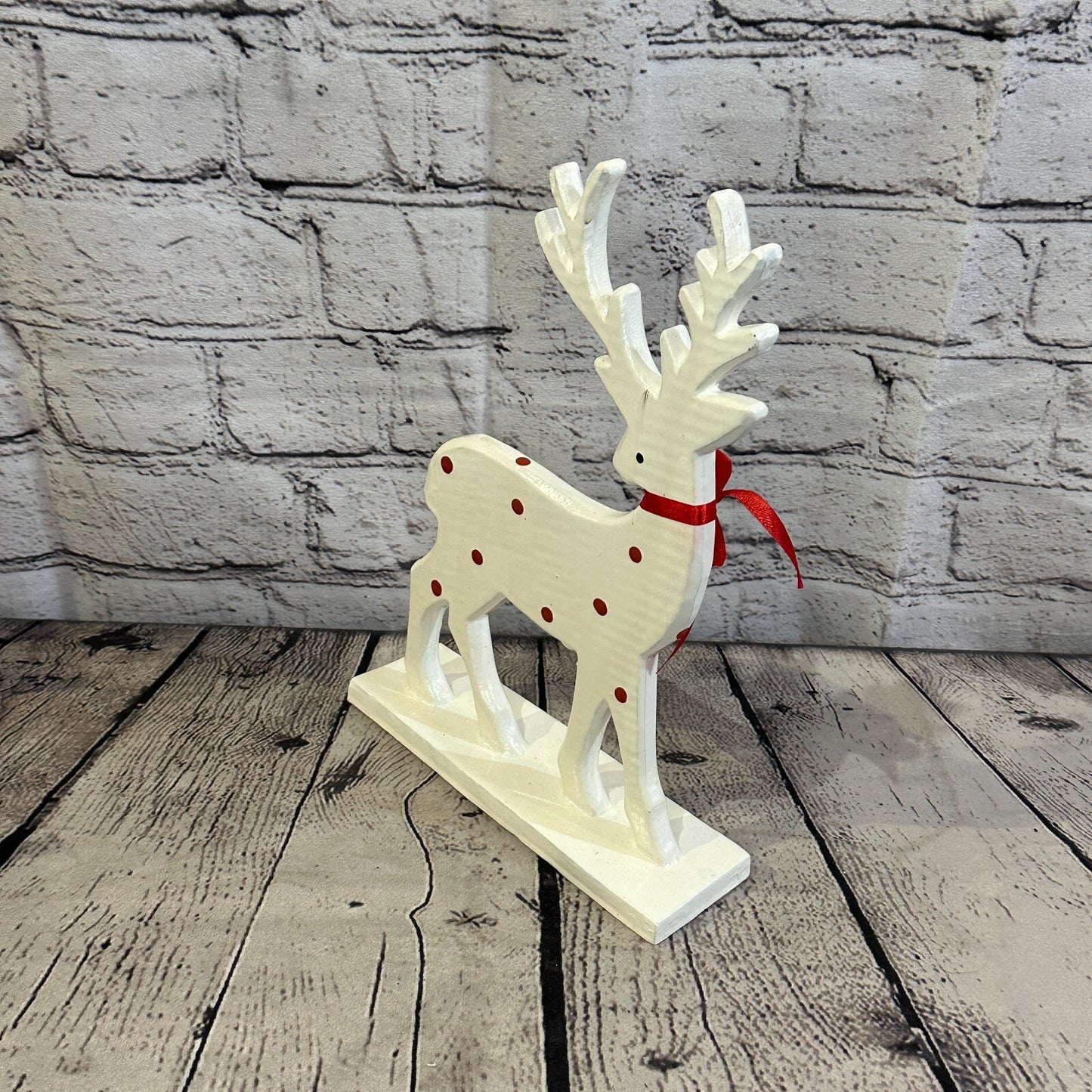 25cm x 20cm White Handcrafted Wood Reindeer Xmas Christmas Ornament Antlers