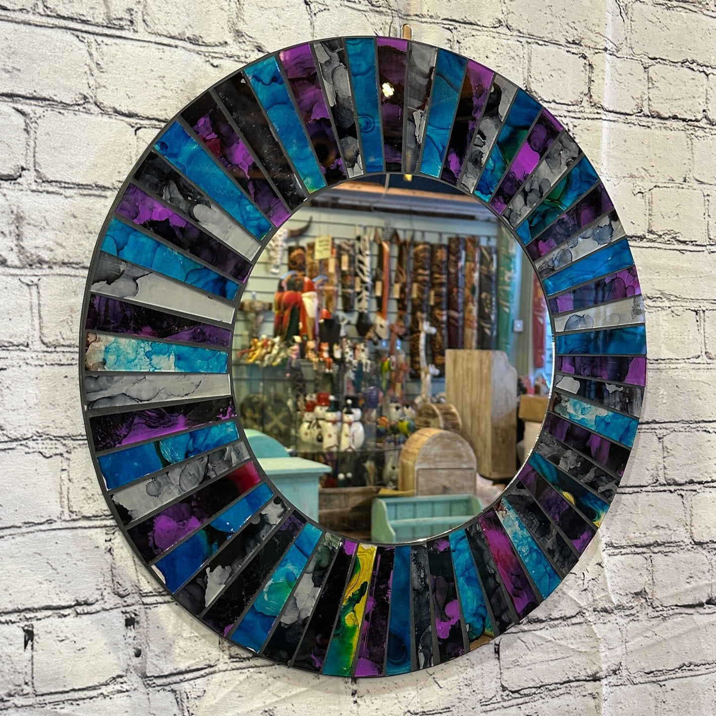 Purple Blue Line Mosaic Tile Wall Mirror 50cm x 50cm 20 Inches Handmade New