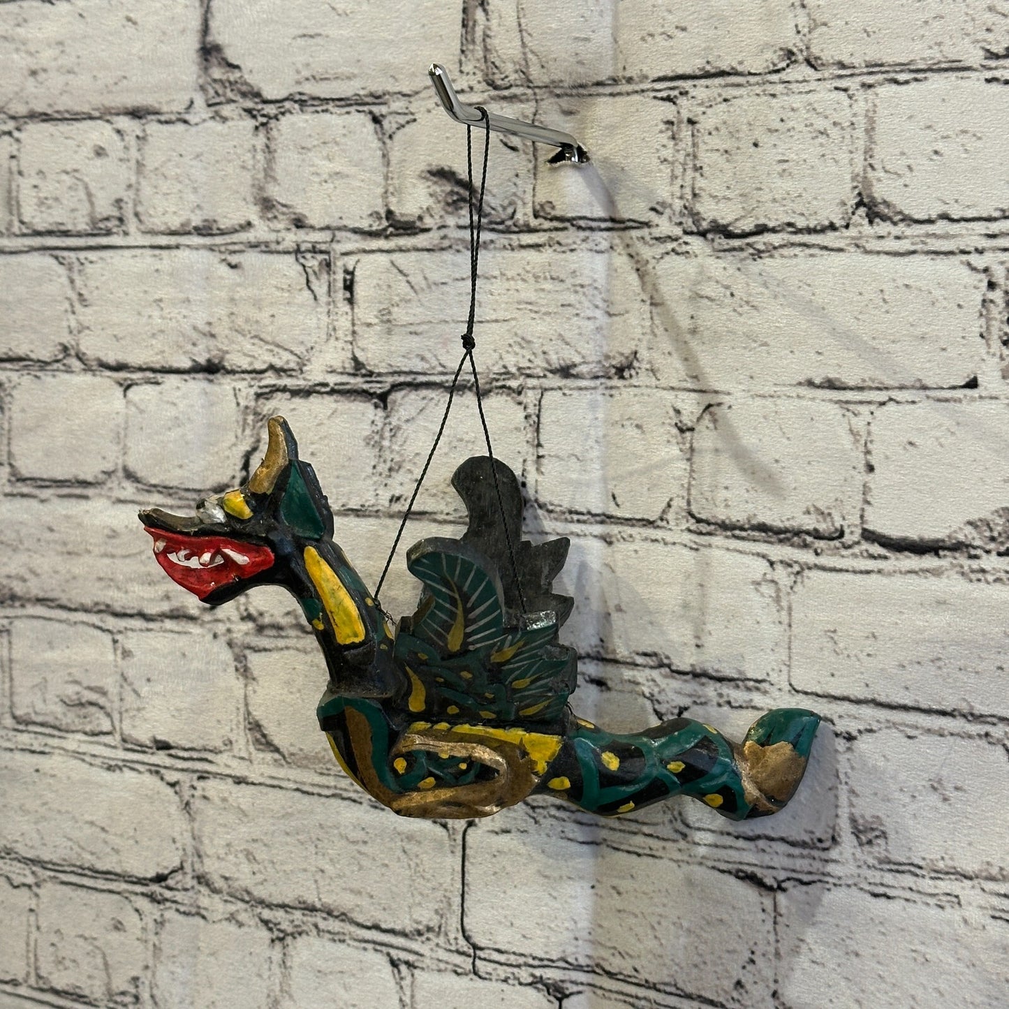 Small Black Dragon Folk Art Wood Flying Winged Mobile Spirit Chaser Guardian