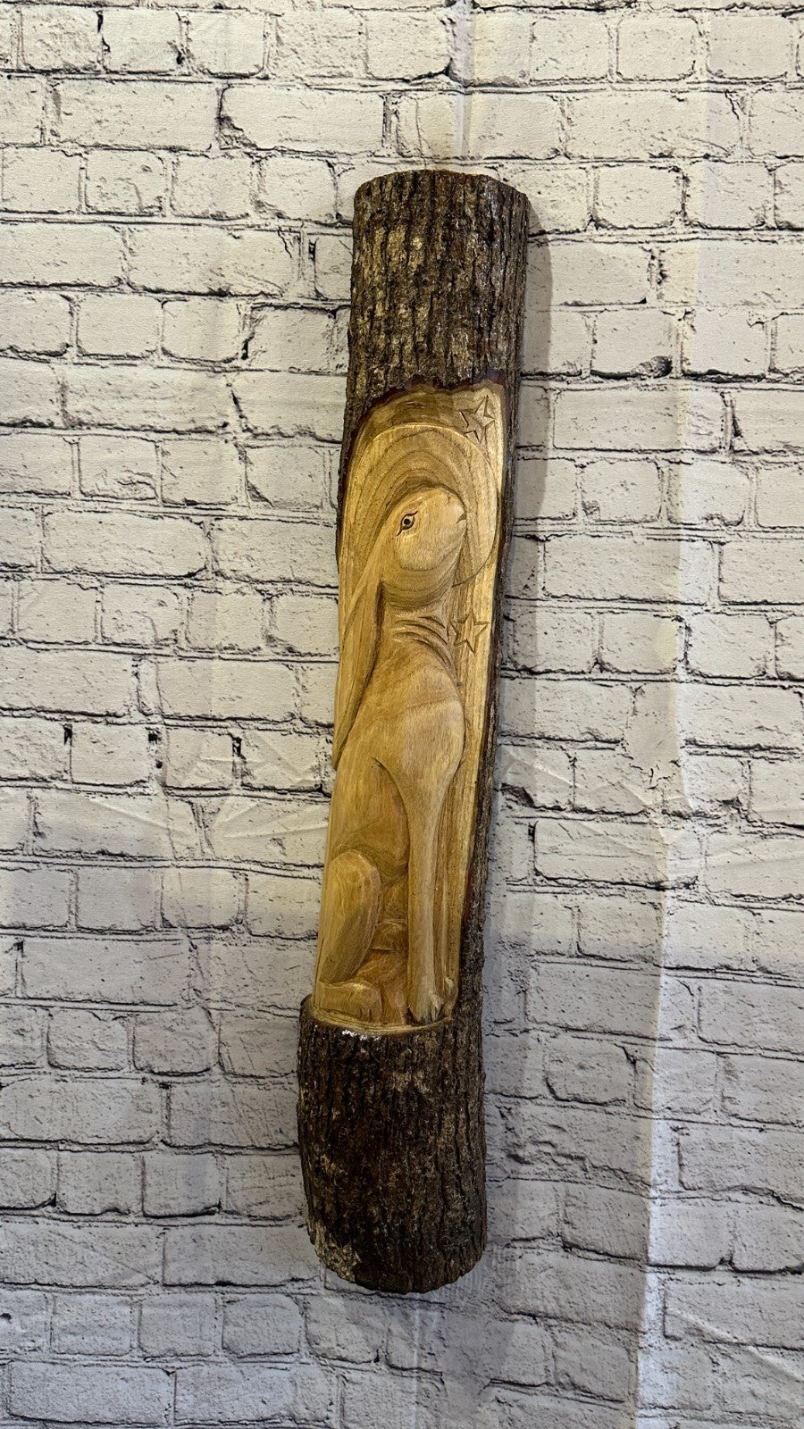 Hare With Moon Of The Woods 80cm Hand Carved Wizard Tree Trunk Wood Fairtrade
