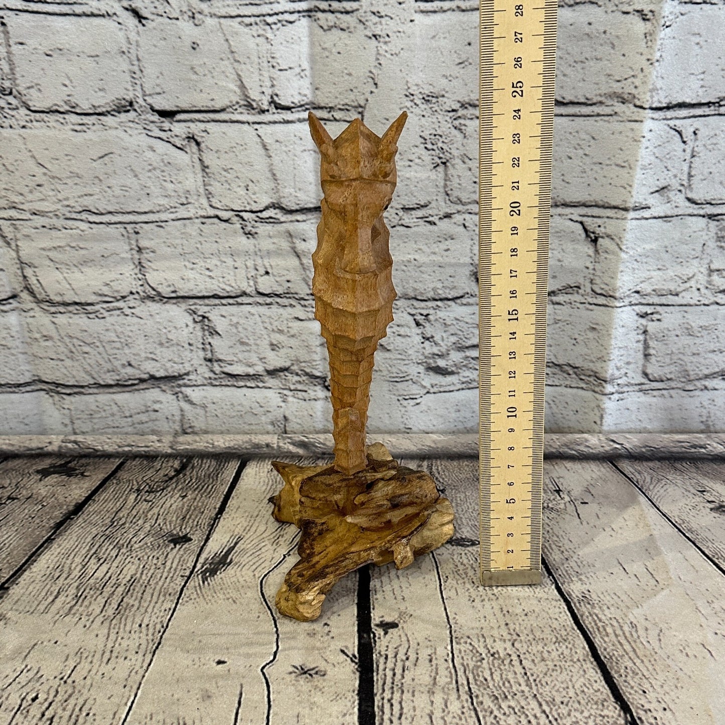 25cm Single Seahorse Mushroom Parasite Ornament Natural Carving Fairtrade Wood