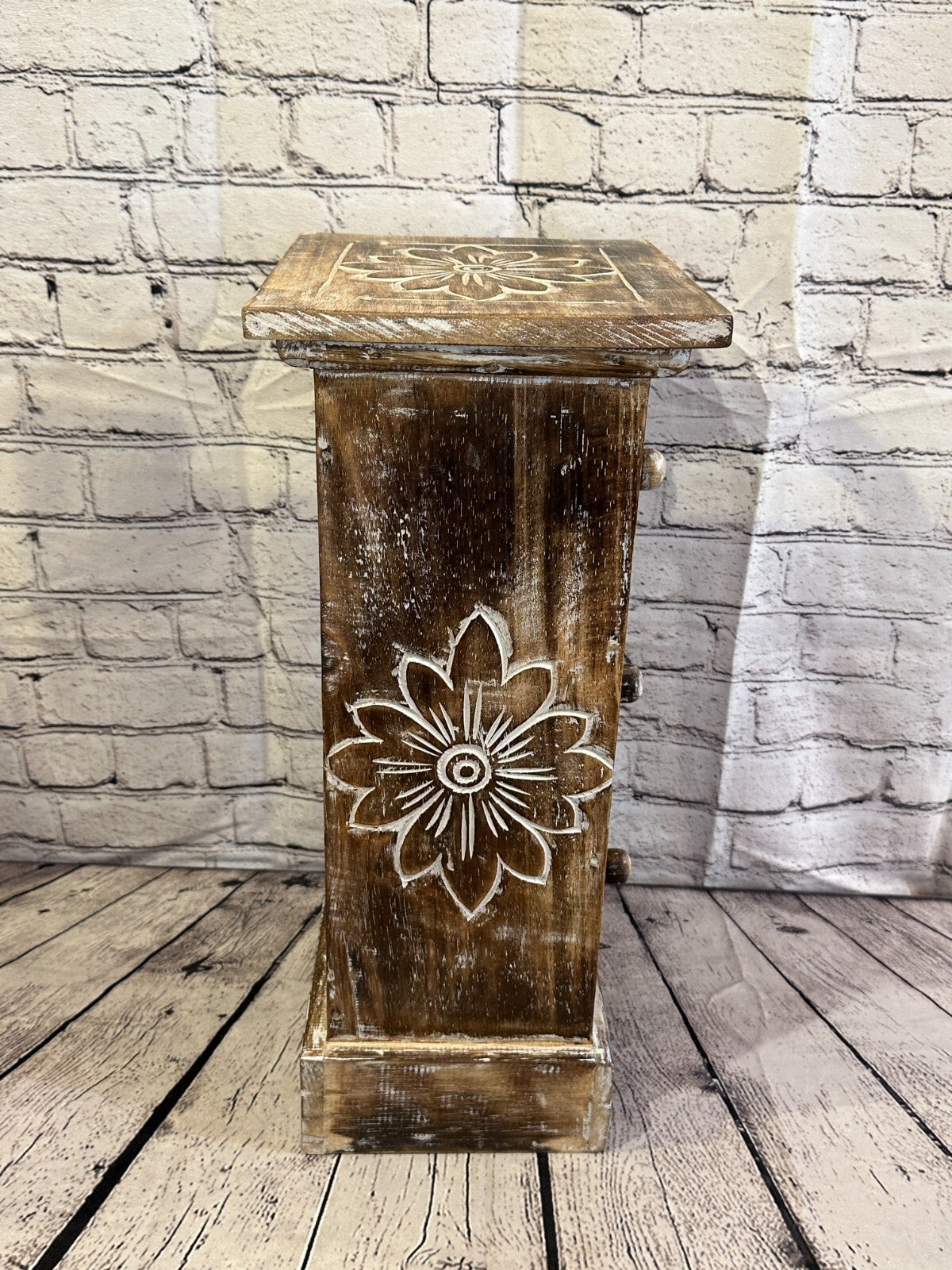 60cm x 25cm Brown 3 Draw Wooden Side Cabinet Living Hallway Storage Furniture