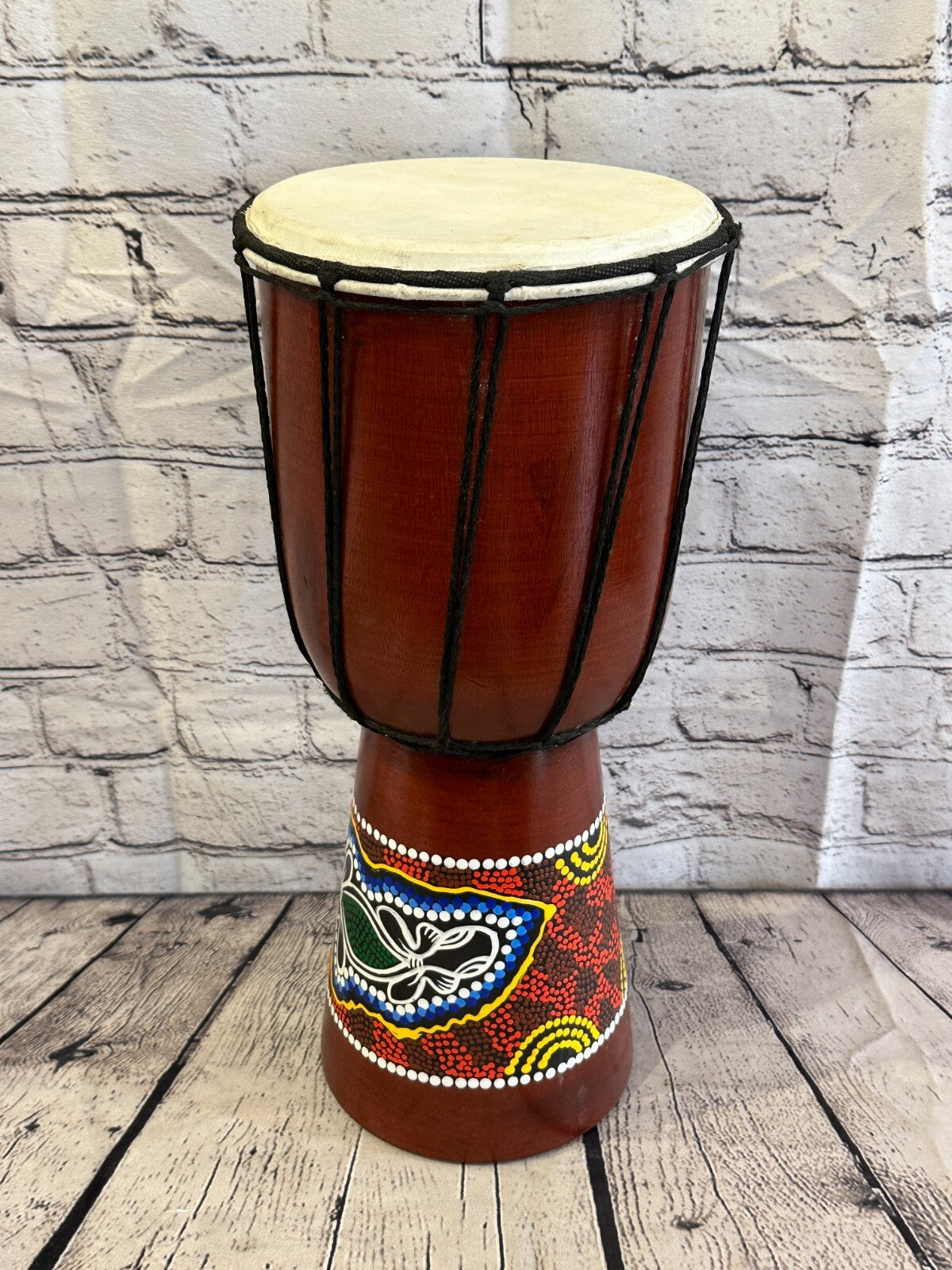 40cm Painted Wooden Djembe Bongo Painted African Influenced Drum High Handmade