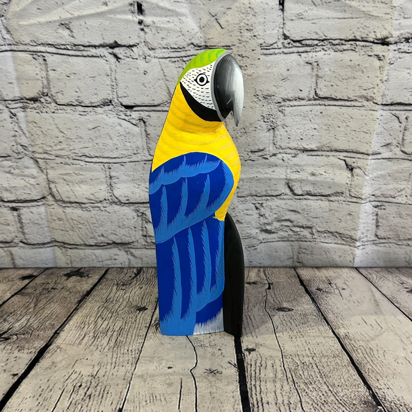 30cm Blue Parrot Bird Ornament Statue Fair Trade Hand Made Carved Wood