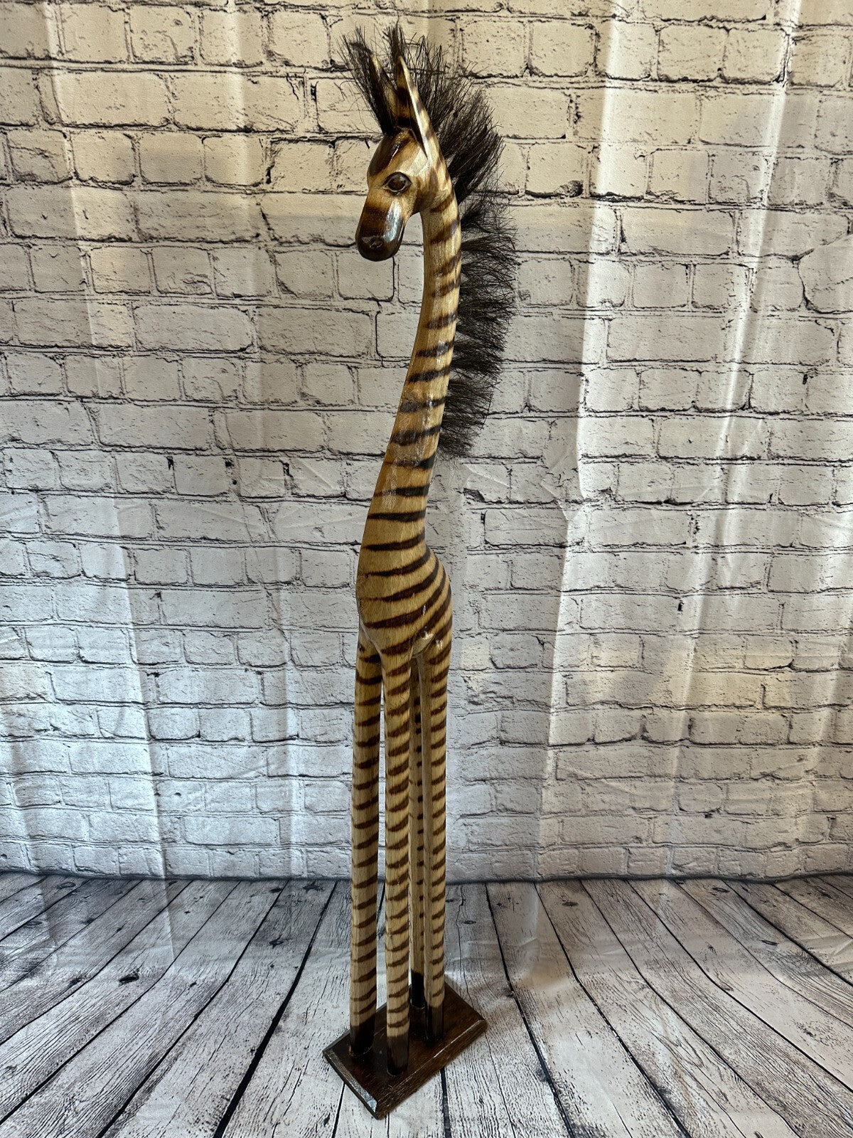 120cm Burnt Pattern Wood Horse Tall Statue Wood Modern Hand Carved Painted