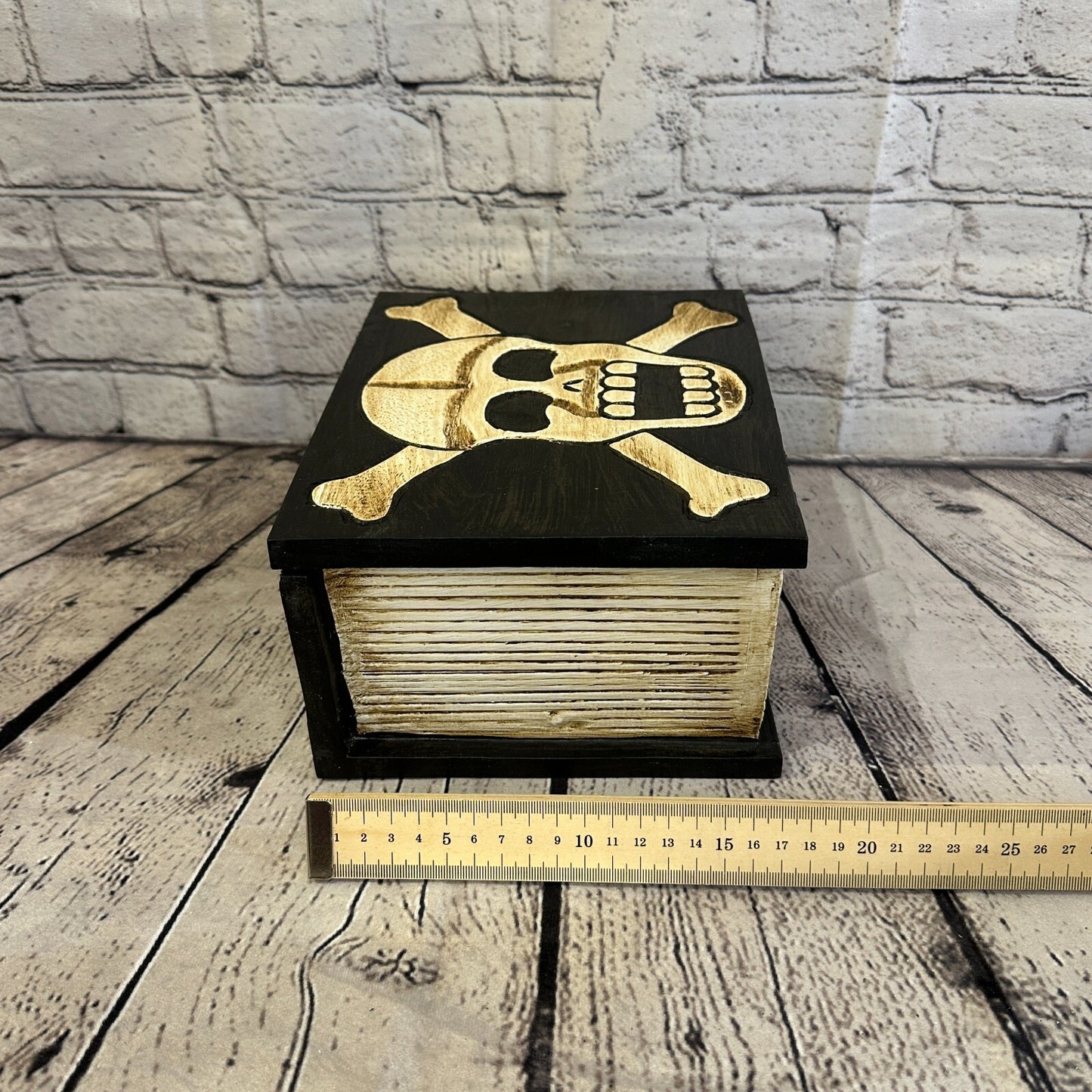 22cm x 17cm Book Wooden Gothic Skeleton Skull Coffin Jewellery Trinket Box