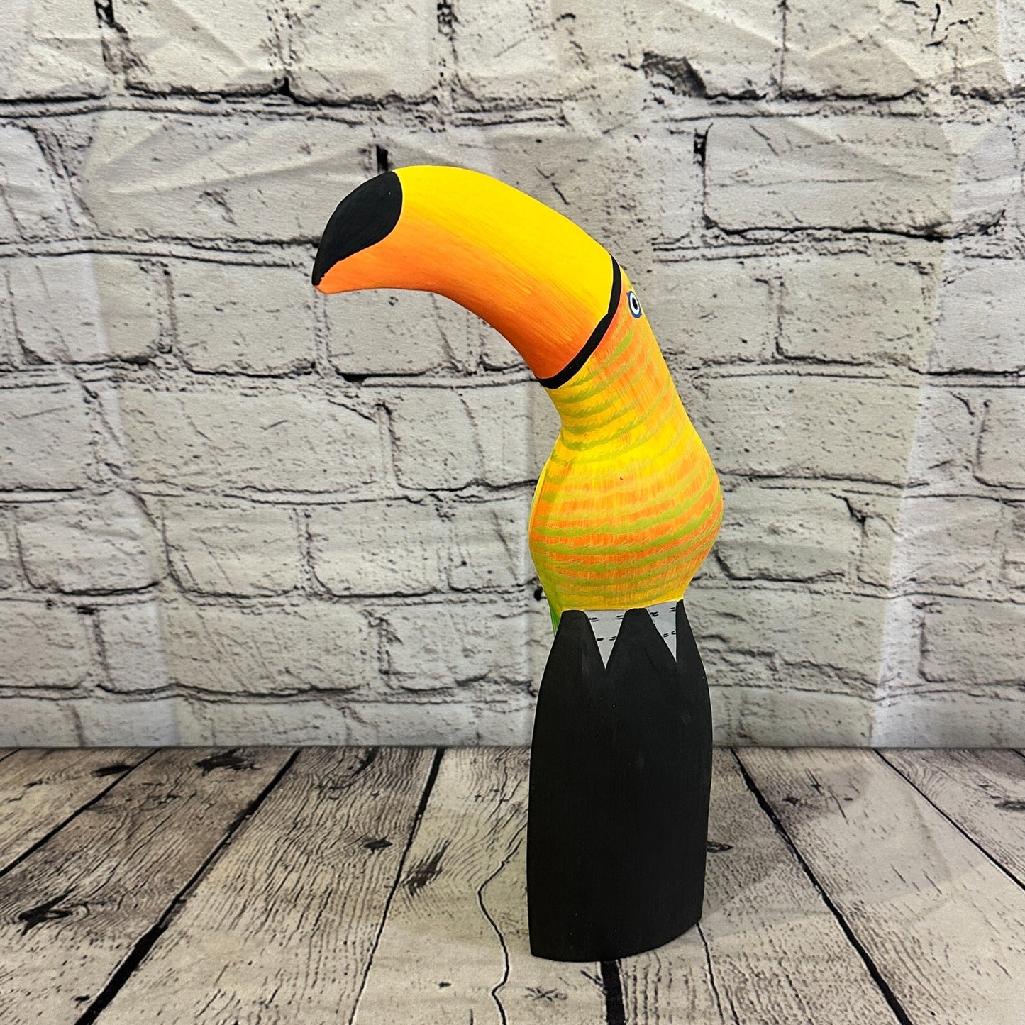 30cm Yellow Toucan Bird Ornament Statue Fair Trade Hand Made Carved Wood