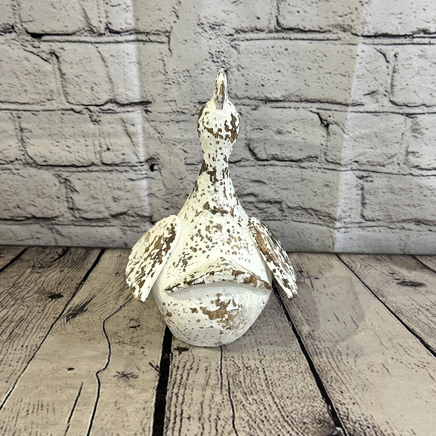 20cm x 10cm White Shabby Wooden Rooster Cockerel Retro Collectable Hand Carved