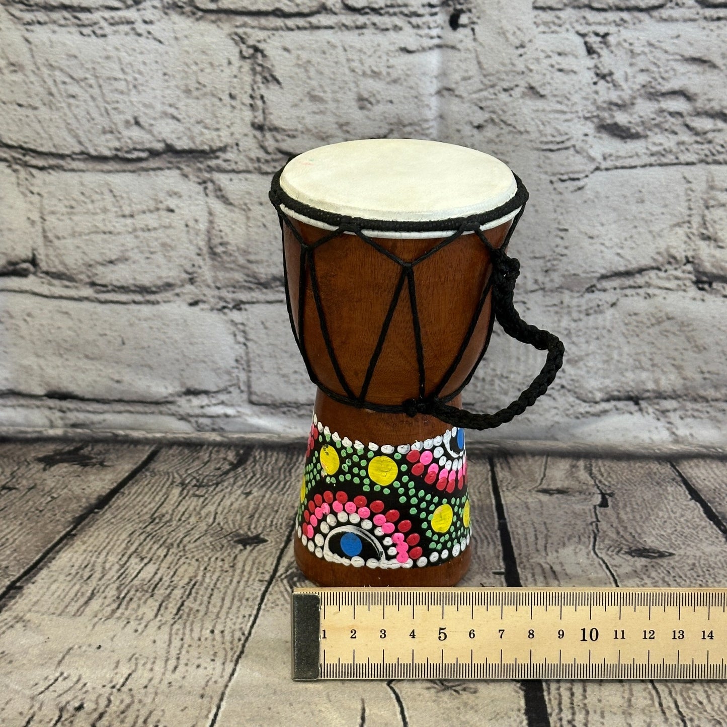 15cm Painted Wooden Djembe Bongo Painted African Influenced Drum High Handmade