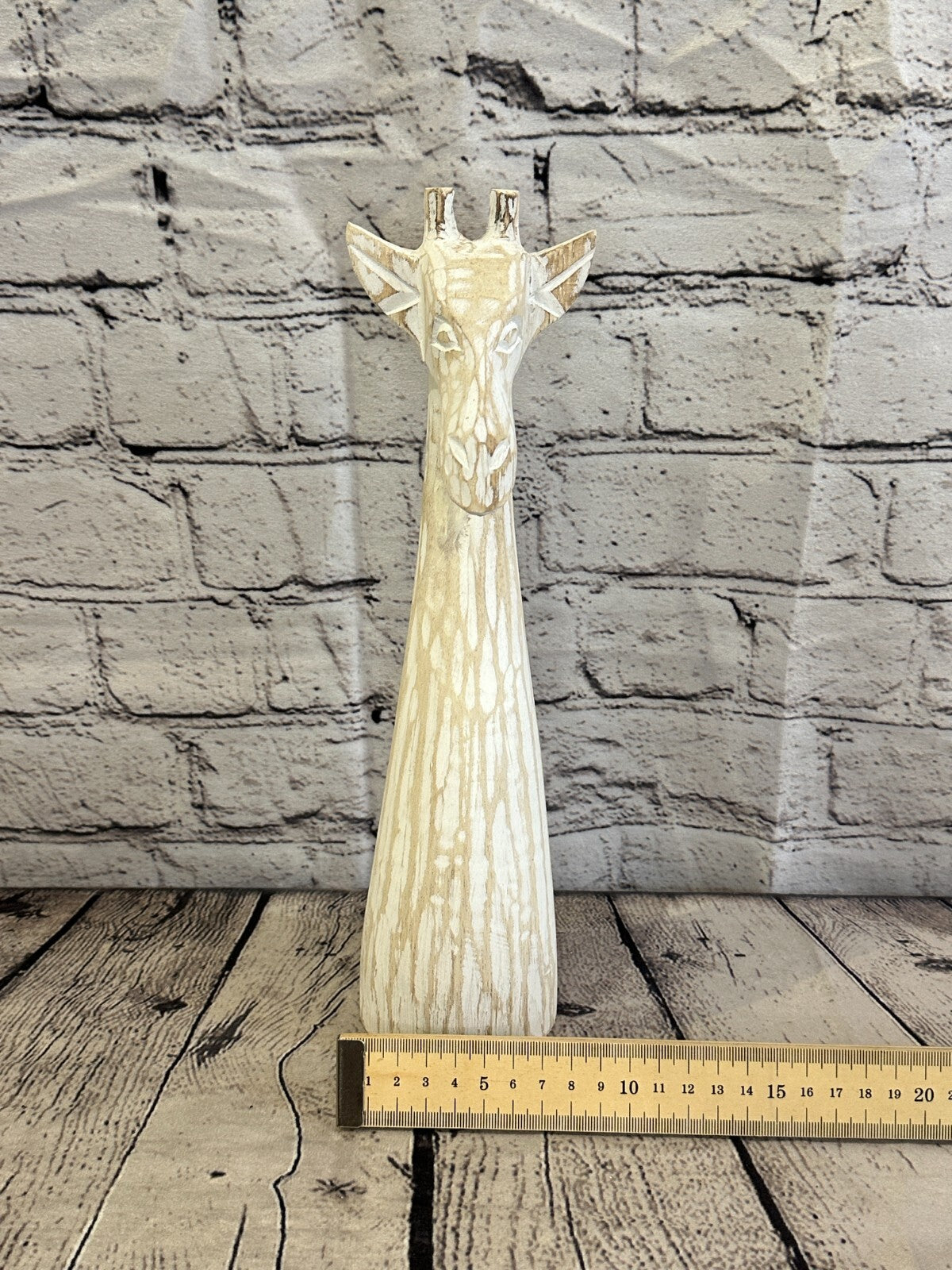 White Wooden Giraffe Head With Shabby Pattern 30cm x 10cm Handmade and Fairtrade