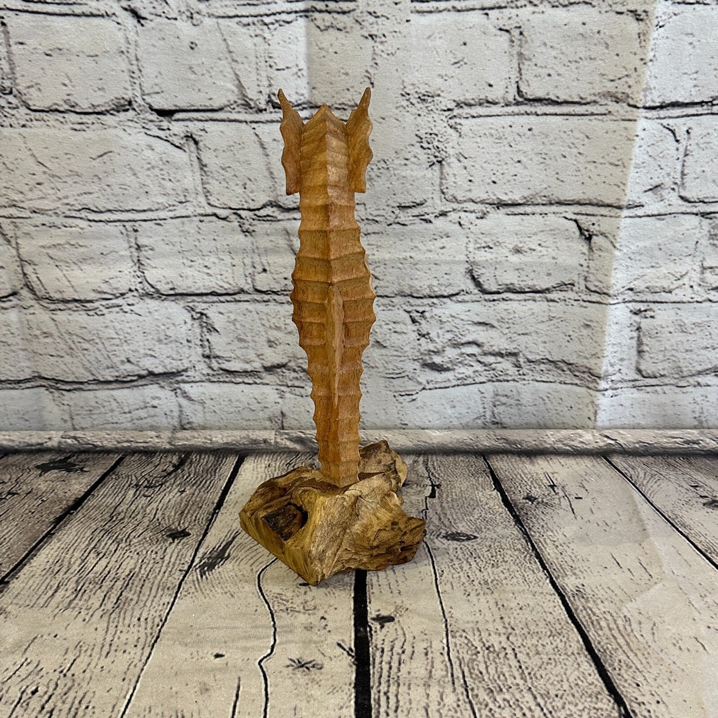 25cm Single Seahorse Mushroom Parasite Ornament Natural Carving Fairtrade Wood