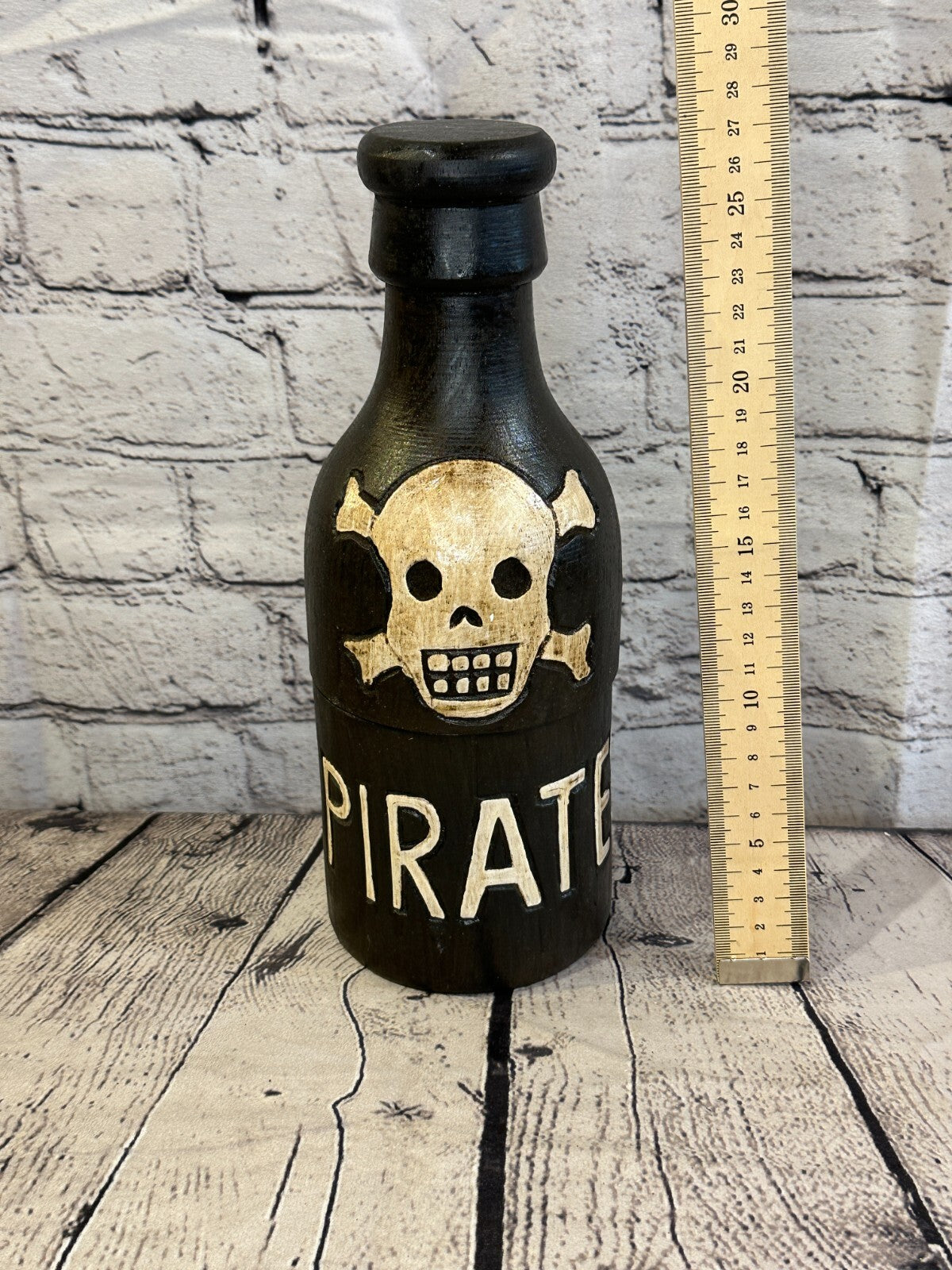 28cm x 10cm x 10cm Bottle Pirate Wooden Gothic Skeleton Skull Head Jewellery Box