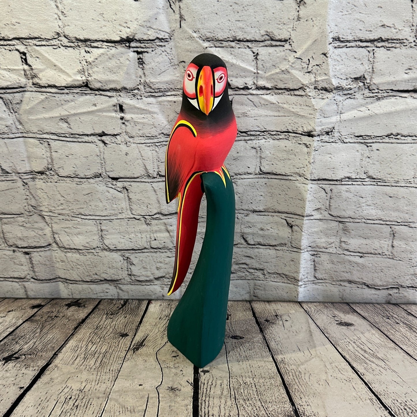 40cm Dark Red Parrot Bird Ornament Statue Fair Trade Hand Made Carved Wood