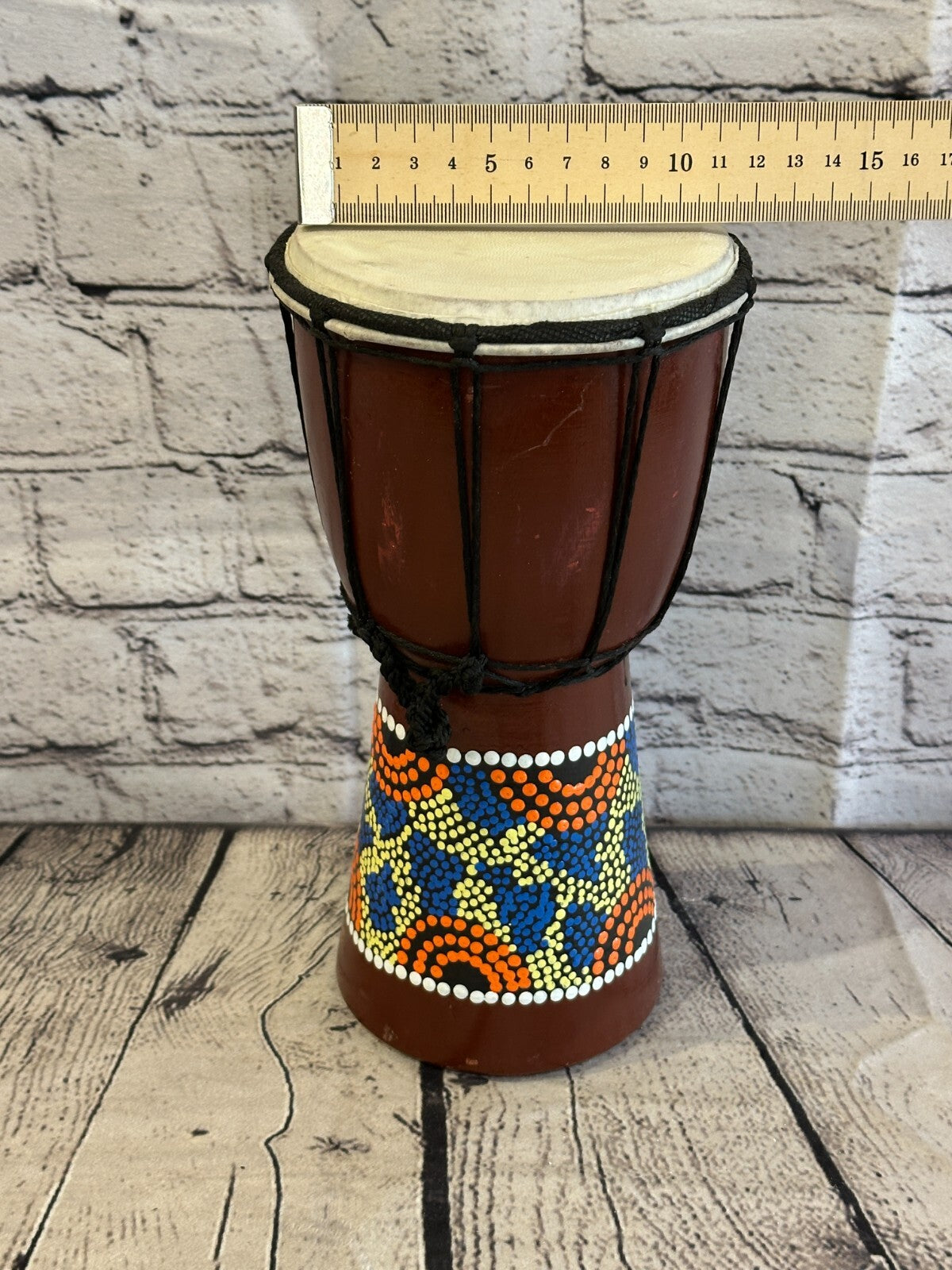 25cm Painted Wooden Djembe Bongo Painted African Influenced Drum High Handmade