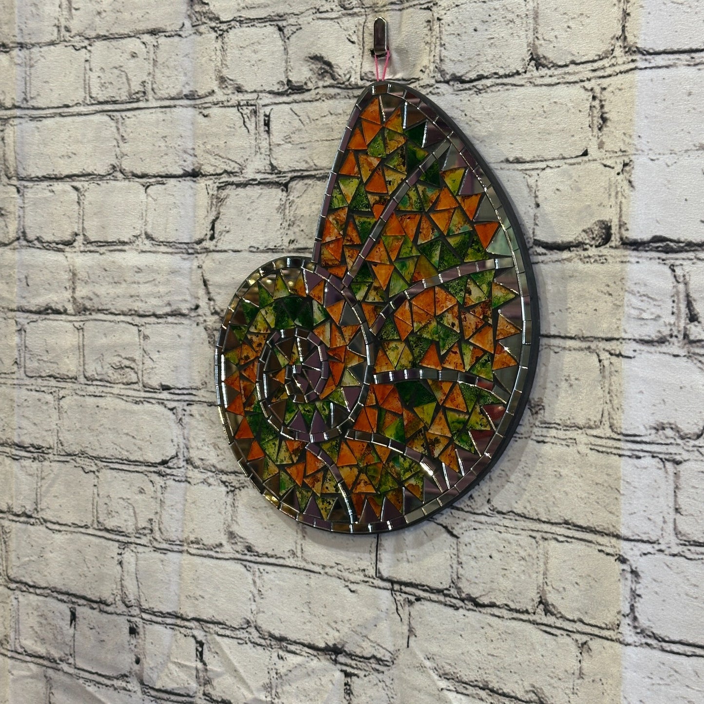 Orange Green Nautilus Shell Mosaic Tile Wall Mirror 30cm x 25cm Handmade New