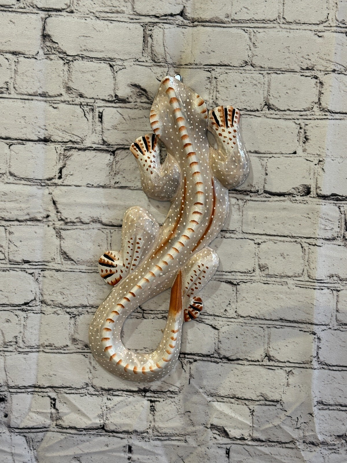 40cm Gecko Lizard Grey Wood Wall Hanging Wooden Ornaments Wood Carving