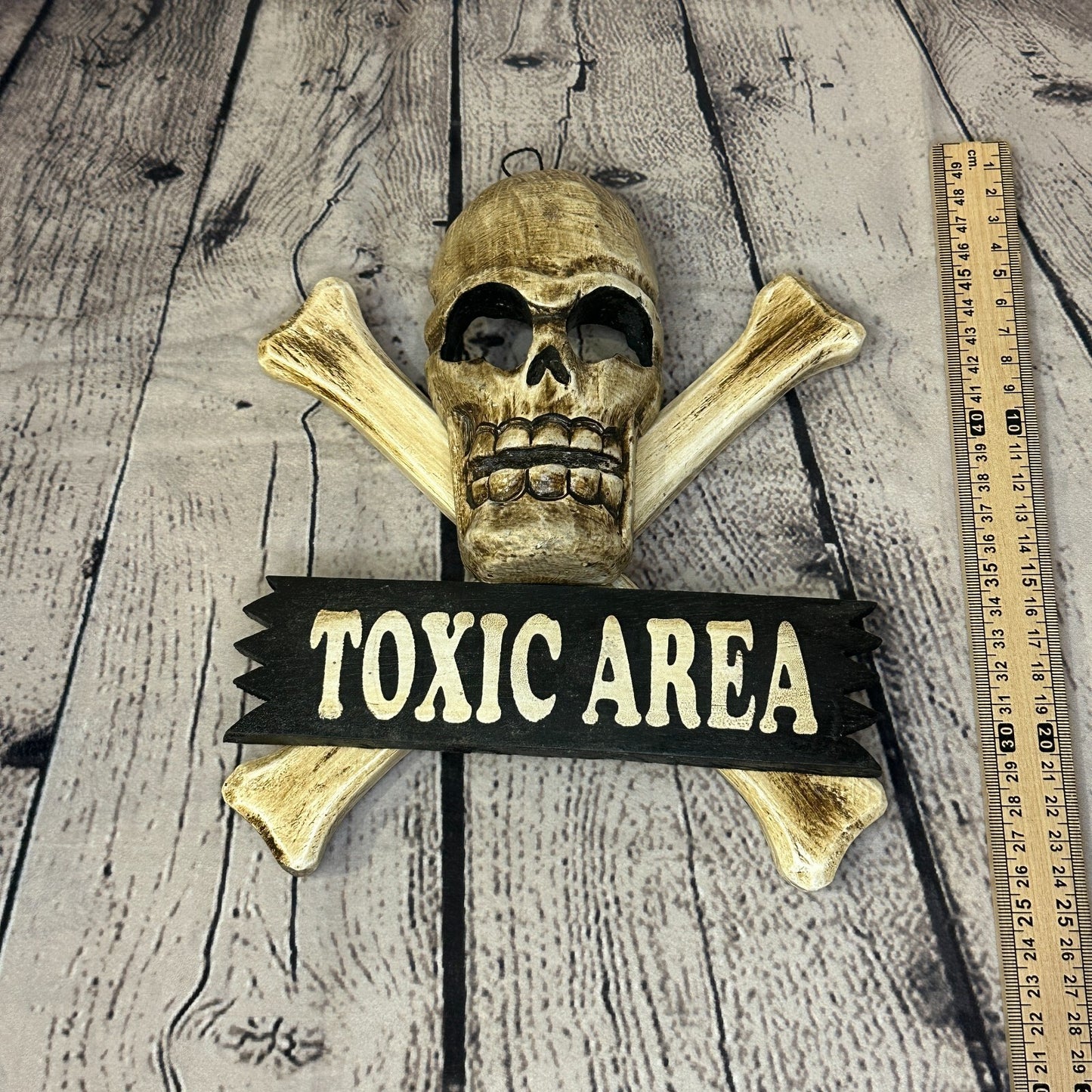 Skull & Crossbones Toxic Area Pirate Sign Door Plaque 20cm x 20cm Handmade