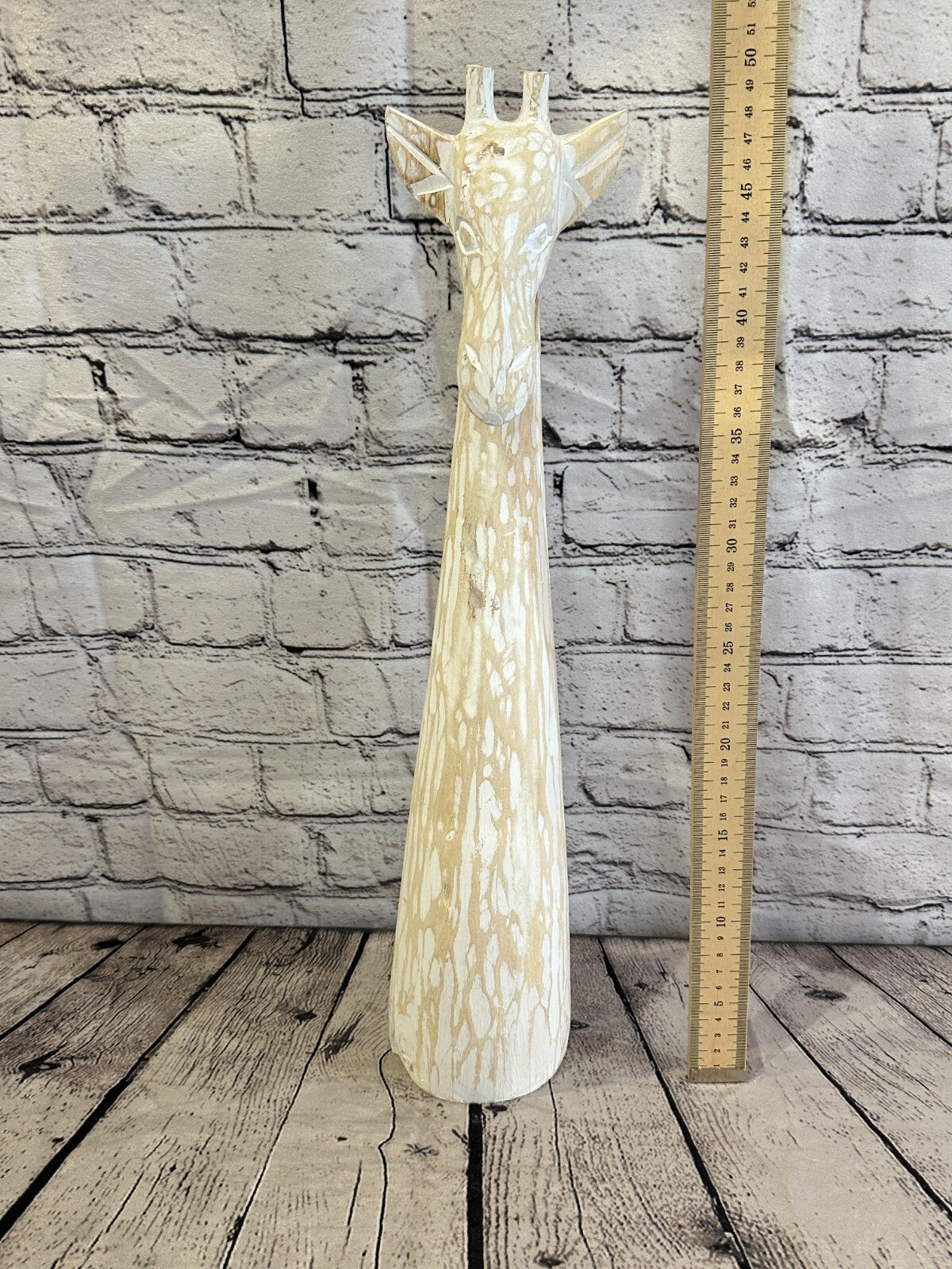 White Wooden Giraffe Head With Shabby Pattern 50cm x 10cm Handmade and Fairtrade