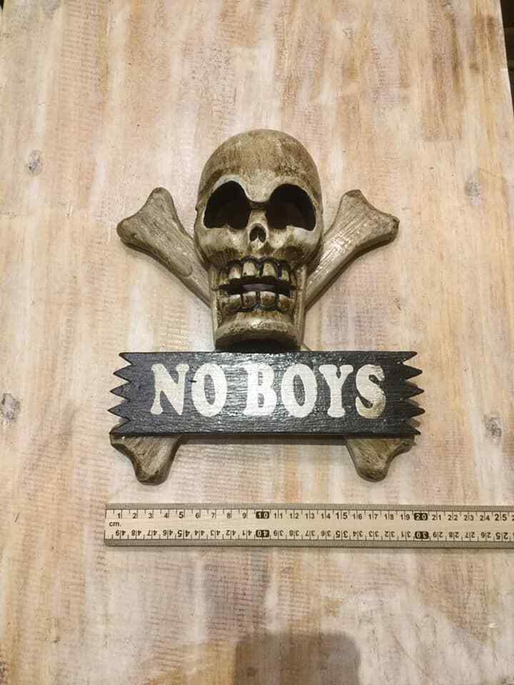 Skull & Crossbones No Boys Pirate Sign Door Plaque 20cm x20cm Handmade Wood
