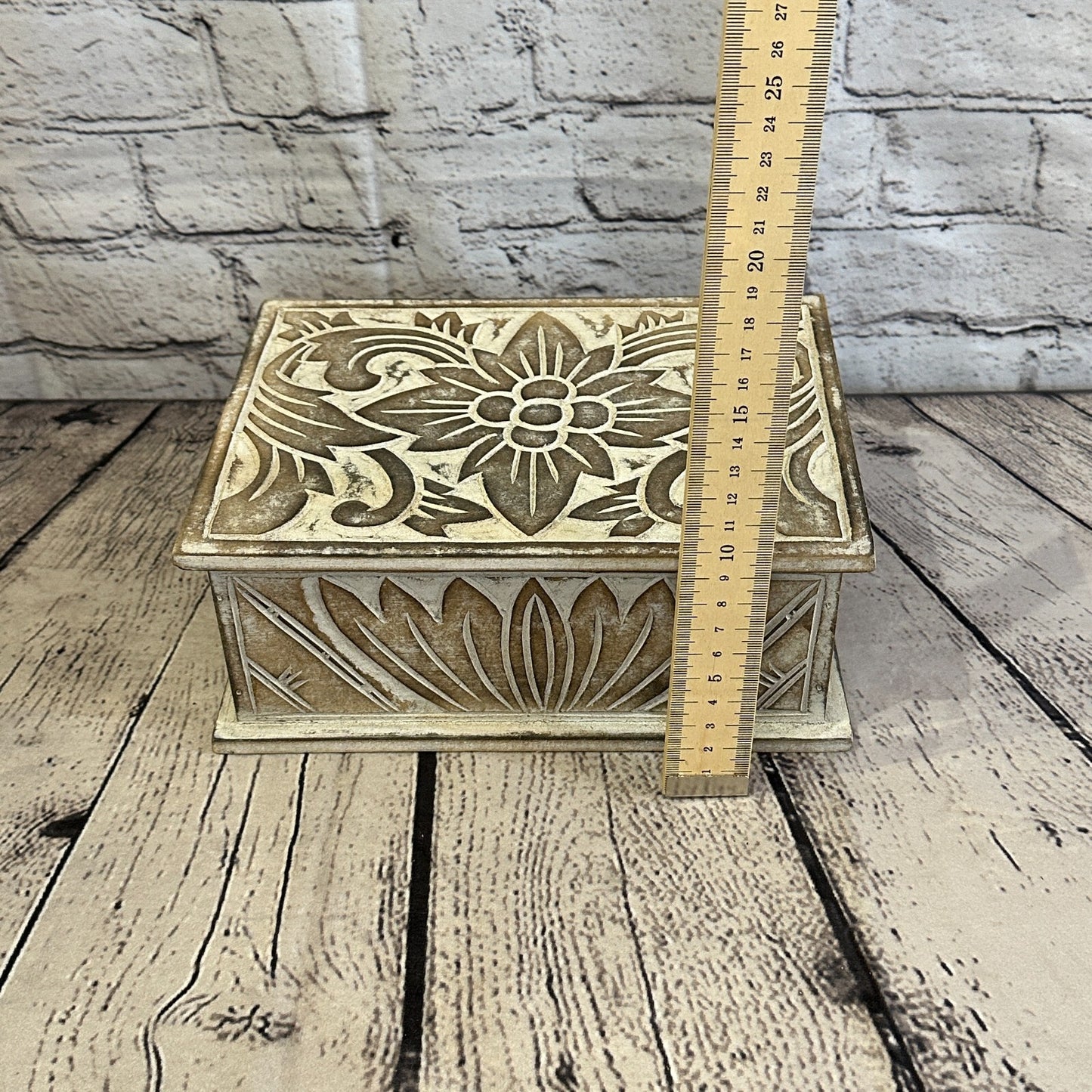 Brown Flower MDF Box Lotus 22cm x 18cm x 8cm Wooden Box Trinket Handmade