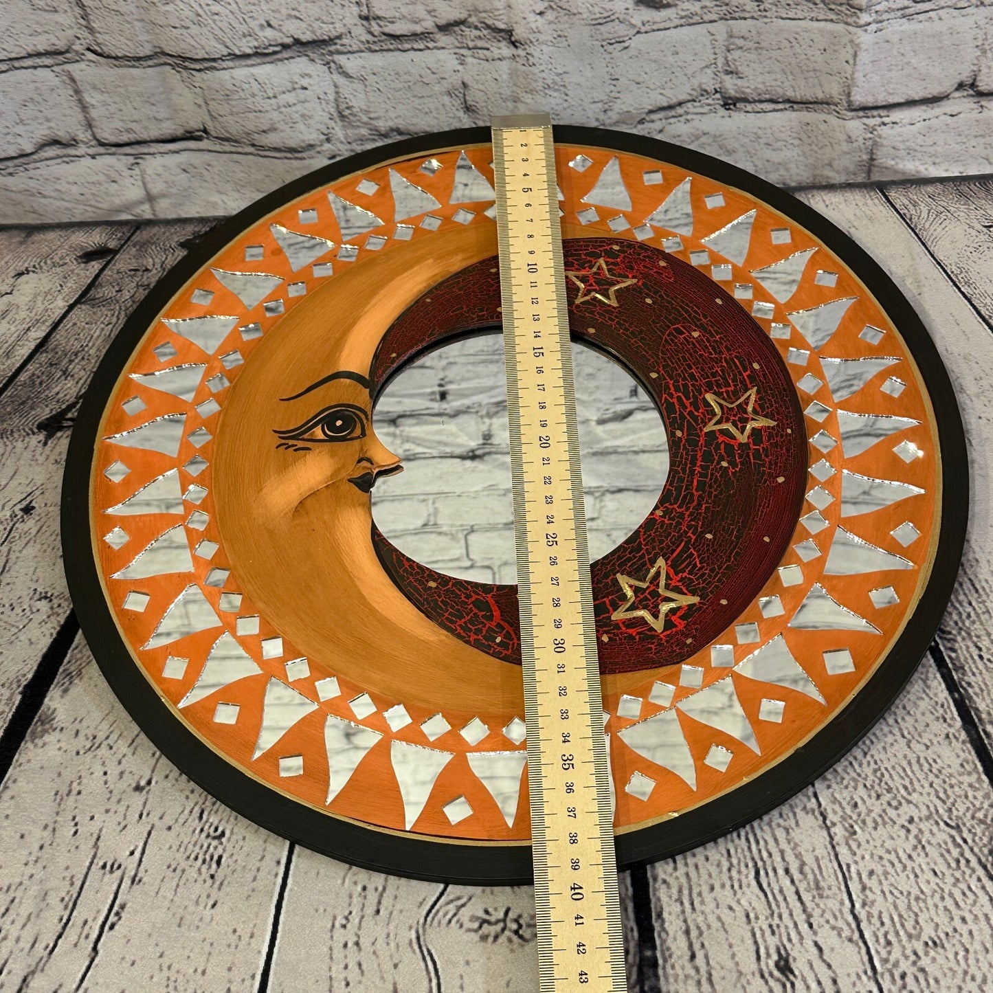 Red Full Moon Mosaic Tile Wall Mirror 40cm x 40cm 16 Inches Handmade Fairtrade