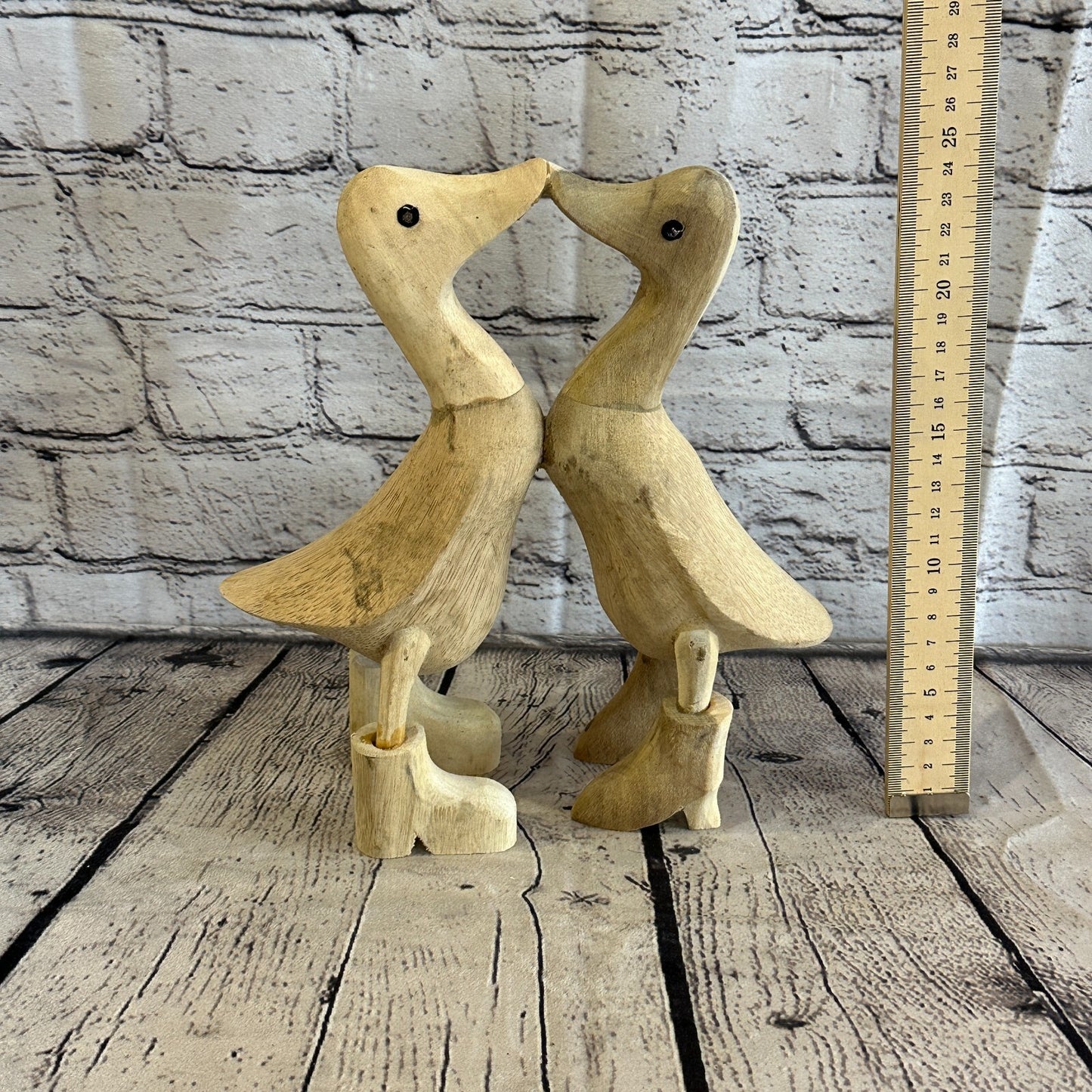 Kissing Ducks 25cm Tall Wooden Hairy Duckling Baby Duck Bamboo Root Fairtrade
