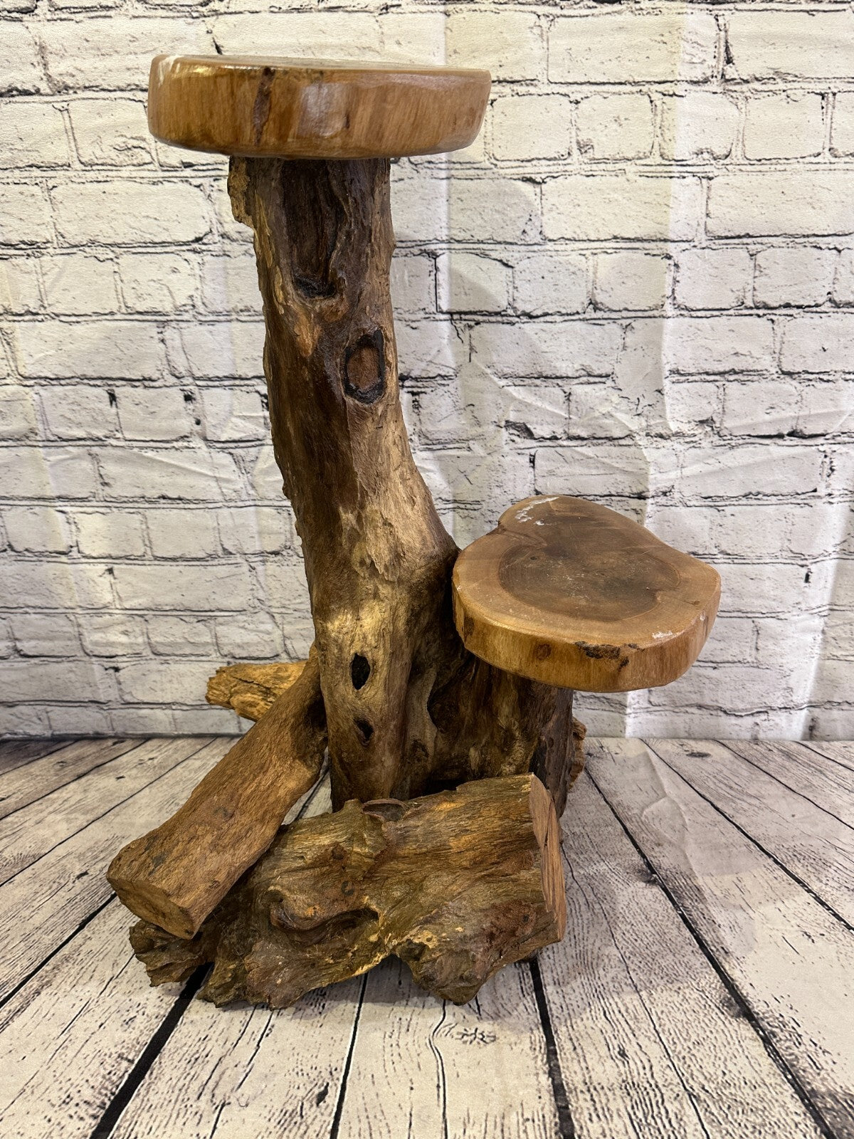 60cm x 25cm Double Teak Root Wood Mushroom Coffee Table Side Home Furniture