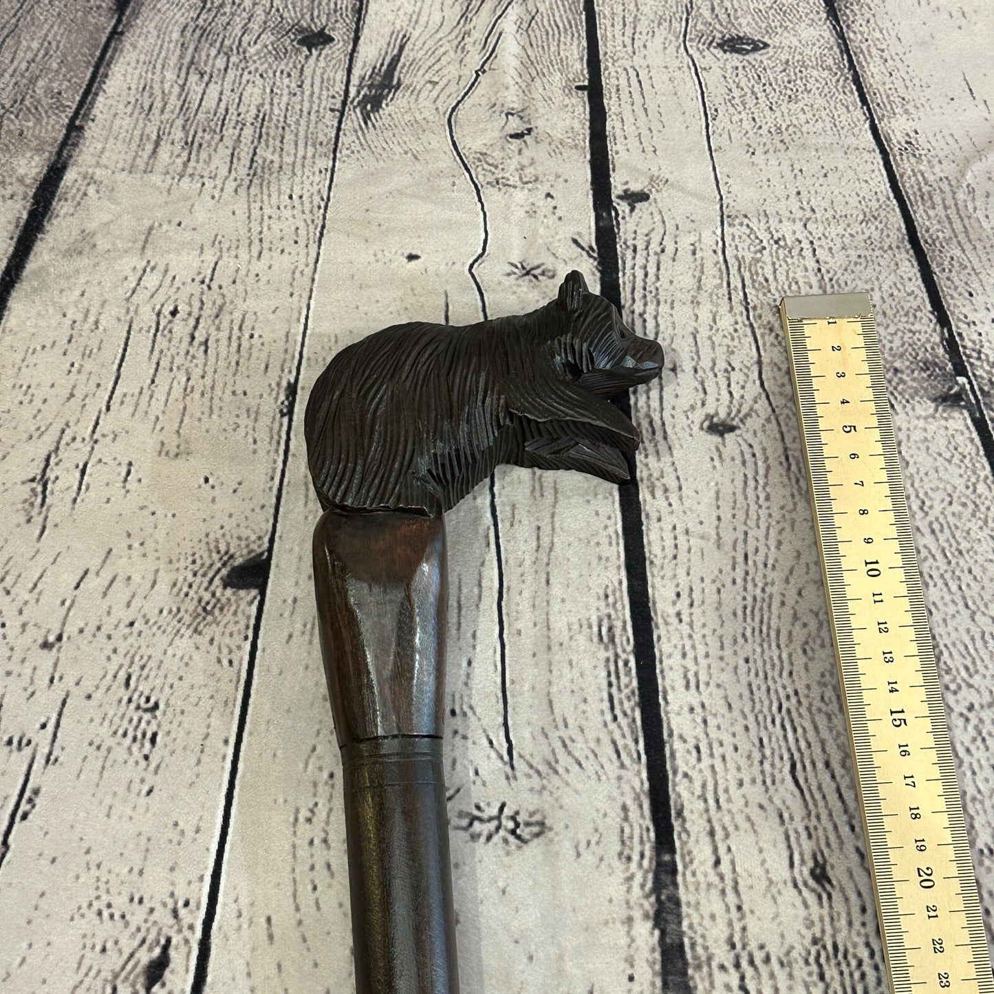 Grizzly Bear 90cm Tribal African Walking Stick Cane Hand Carved Dark Wood