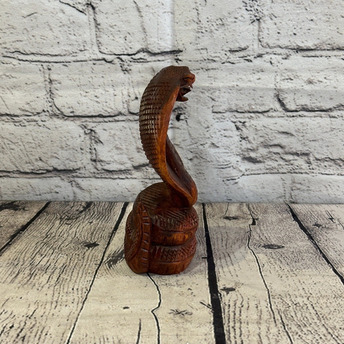 15cm x 8cm Solid Wood Cobra Carving Sculpture Decor Statue Snake Oriental Cobra