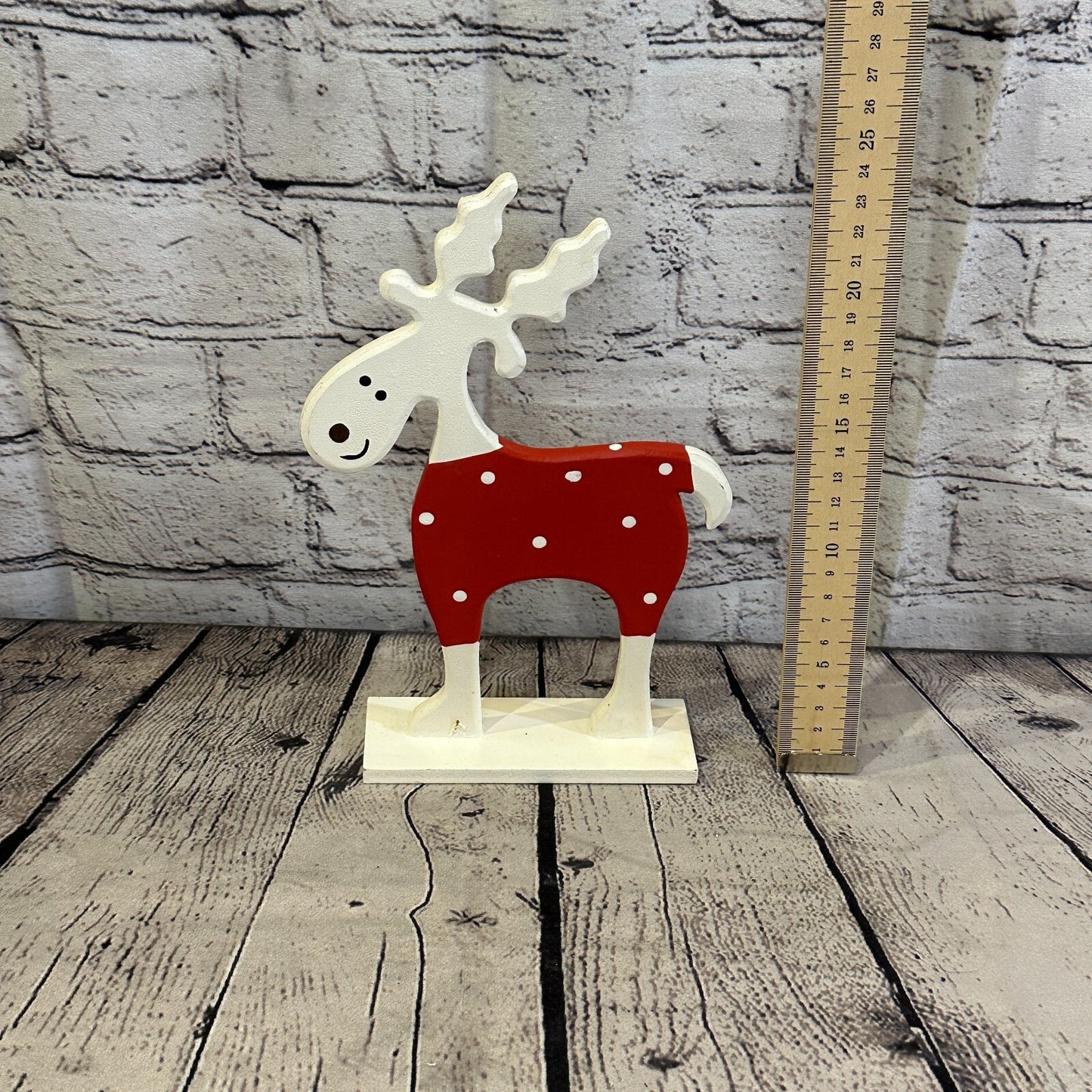 25cm x 20cm Red Handcrafted Wood Reindeer Xmas Christmas Ornament Antlers