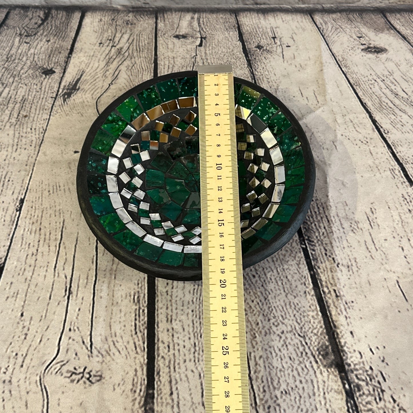 20cm Green Round Mosaic Handmade Ceramic Glass Tile Bowl Fruit