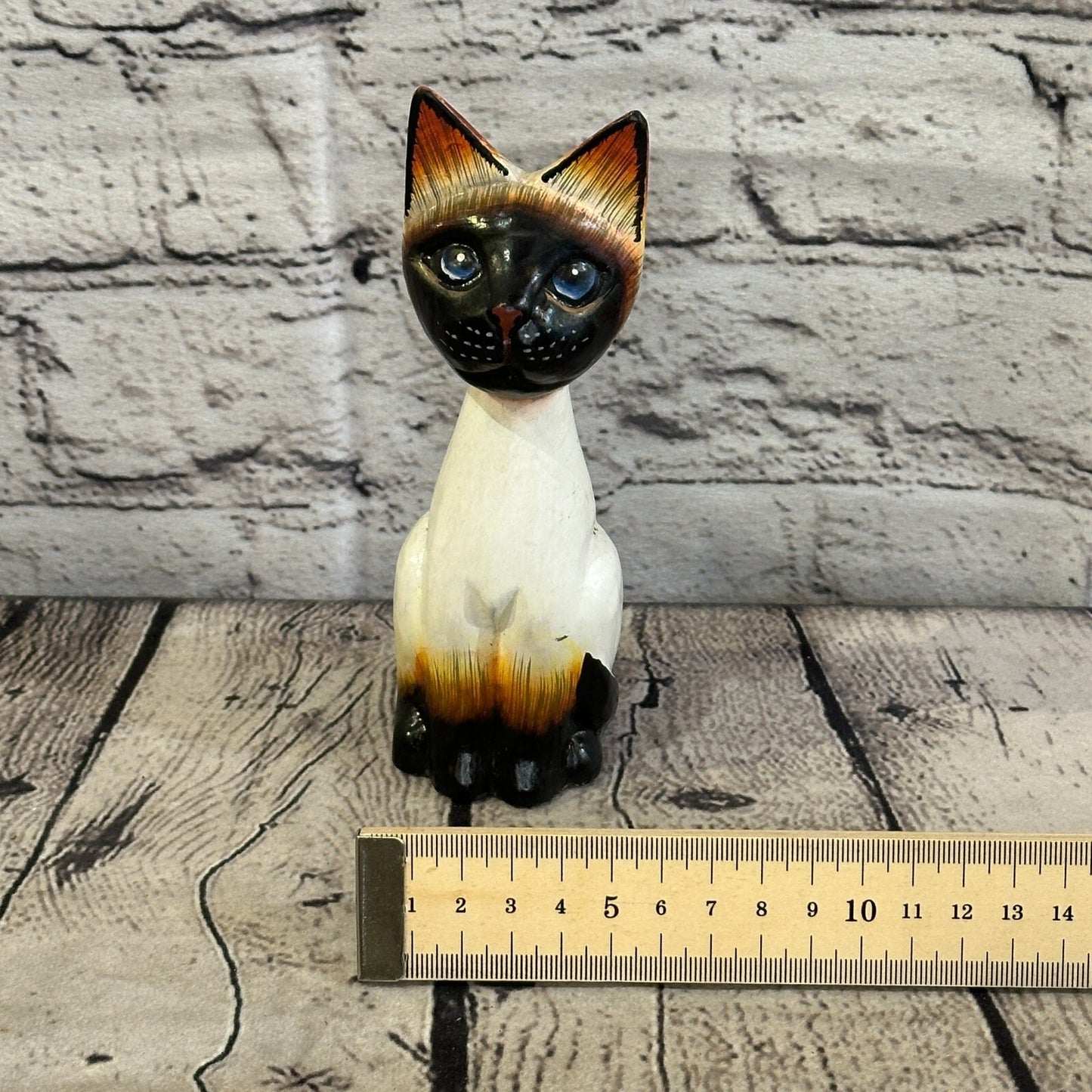 15cm x 6cm Grey Sitting Bobble Style Painted Wooden Hand Carved Cat Wooden