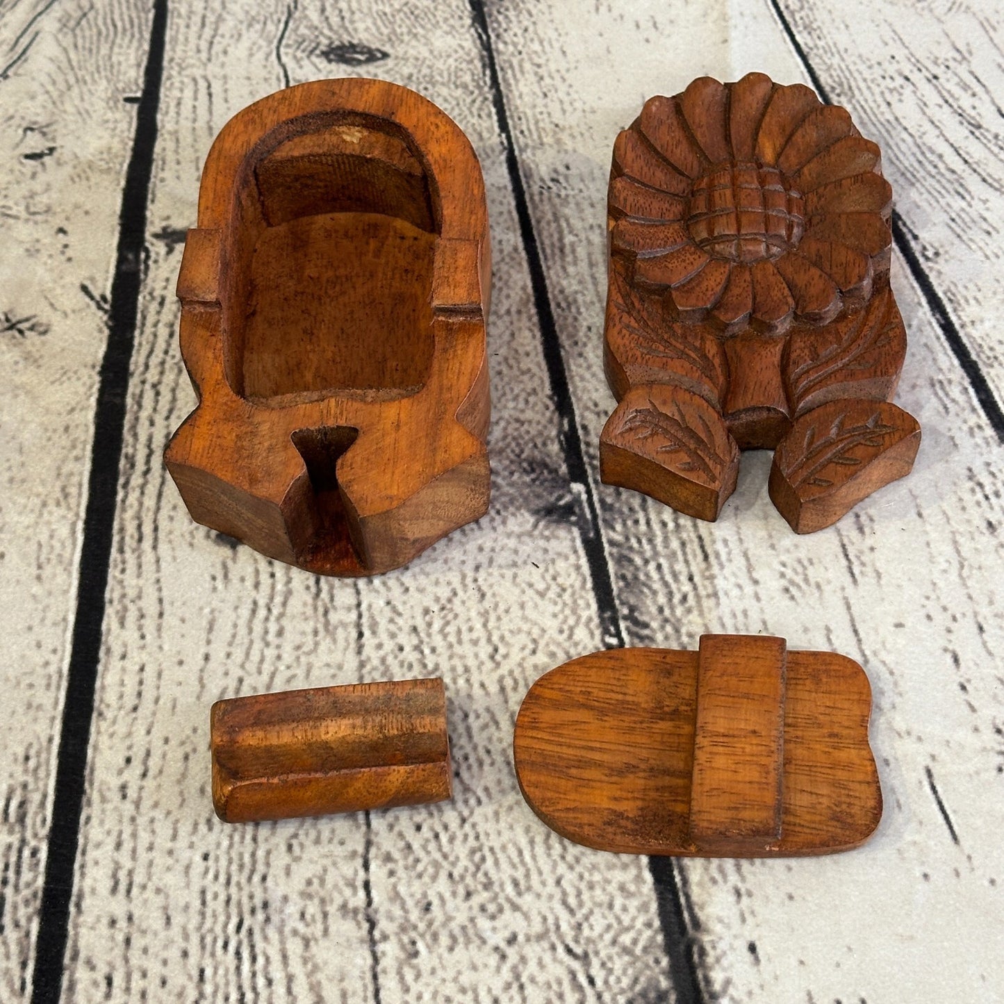 Carved Sunflower Plant 4 Bit Wooden Puzzle Box Secret Box Magic Trinket Handmade